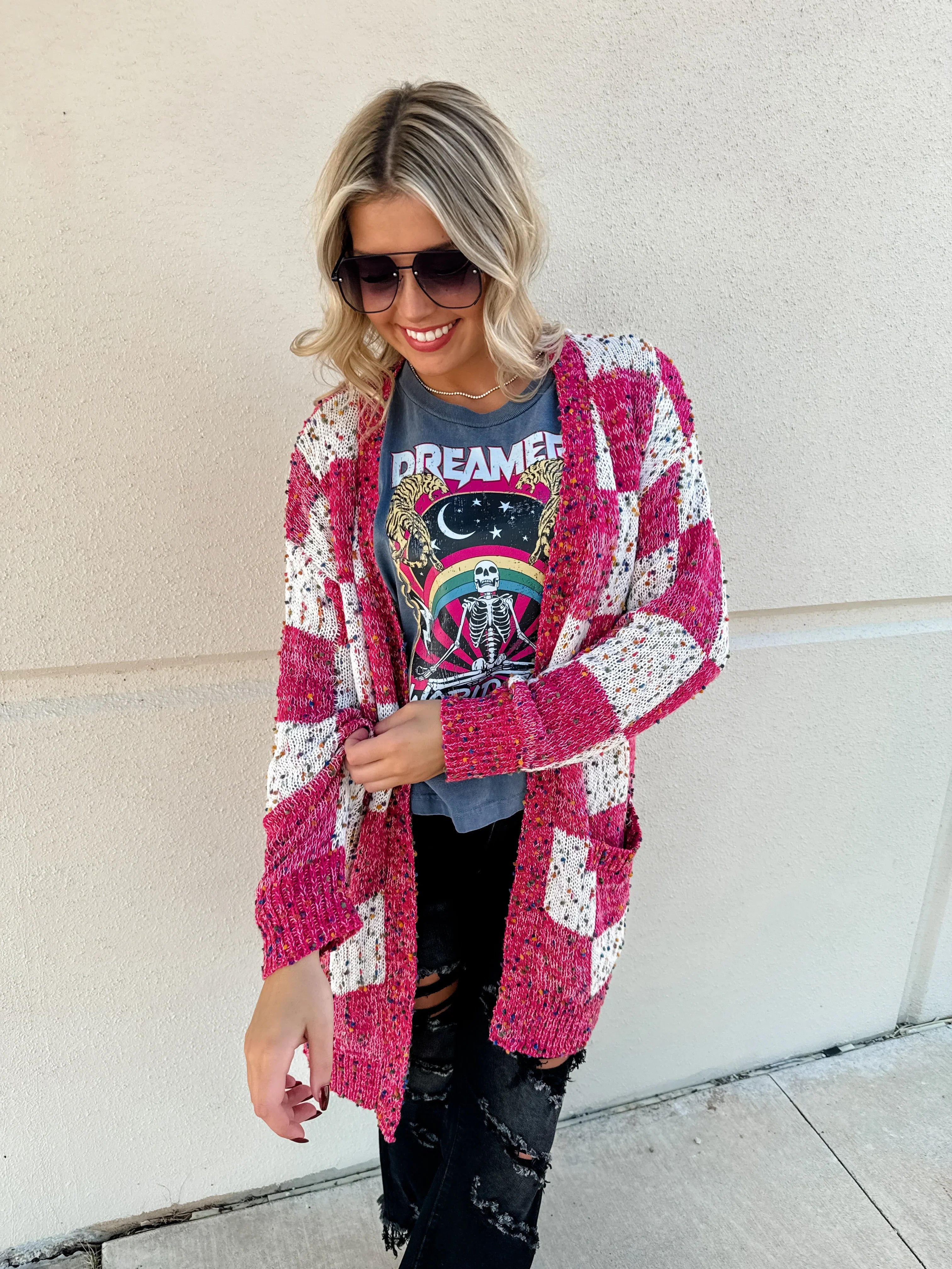 PREORDER: Stylish Checkered Miley Dot Cardigan for Women - 4 Trendy Colors | Perfect for Casual Outfits, Office Wear & Cozy Evenings