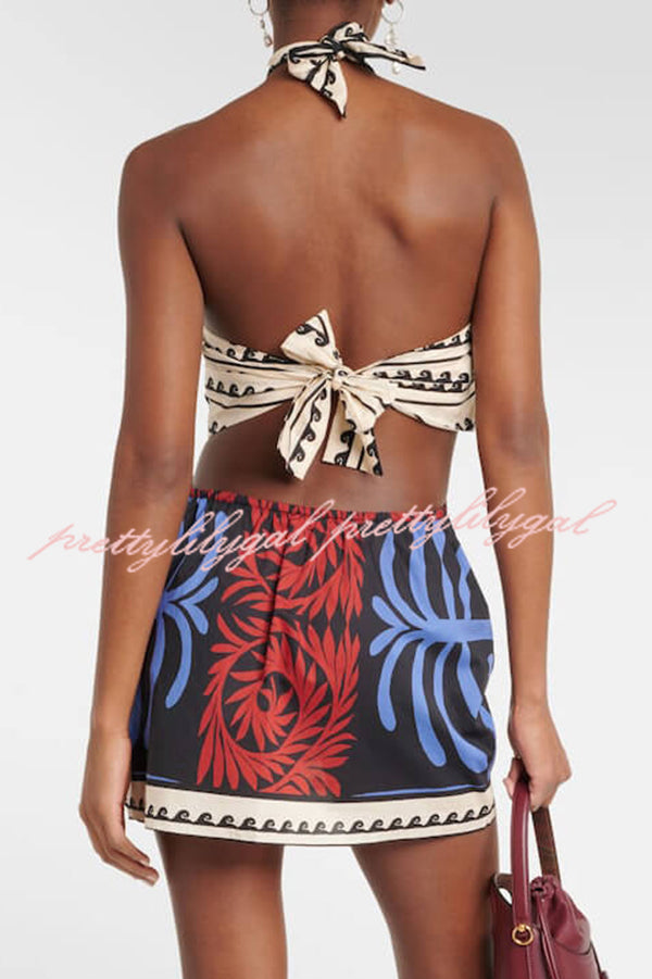 Stylish Printed Halterneck Mini Dress for Women - Sexy Beach & Resort Wear - Perfect for Summer Vacations, Pool Parties, and Tropical Getaways