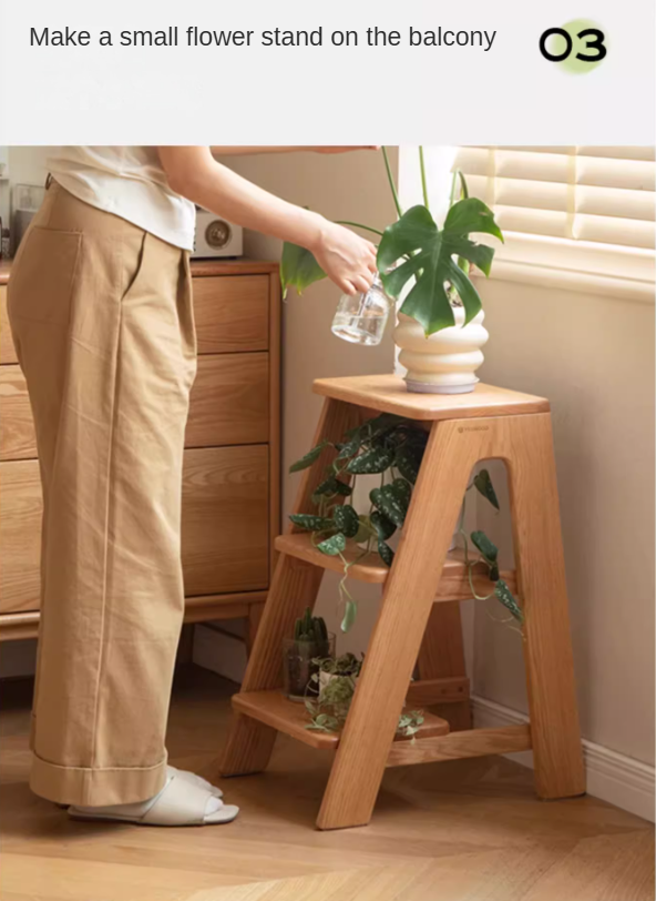 Solid Oak Wood Step Stool - Sturdy 2-Step Ladder for Kitchen, Bathroom & Kids - Non-Slip Safety Footrest for Home, Office & Closet Organization