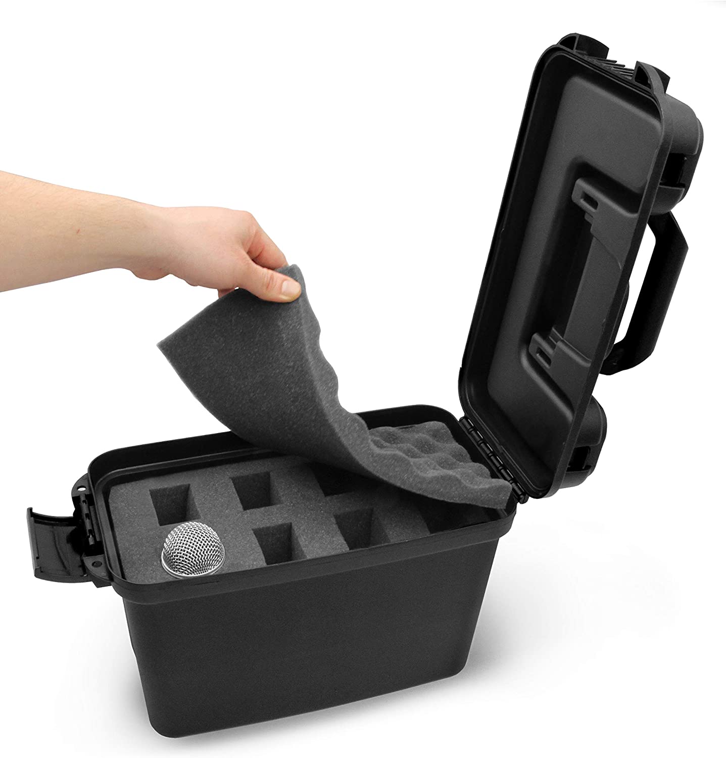 CASEMATIX Hard Shell 8 Microphone Case - Protective Storage for Wired 8 inch XLR Dynamic Cardioid Vocal Mics - Compatible with Shure, Sennheiser, Behringer, Audio Technica - Perfect for Studio Recording, Live Performances & Travel