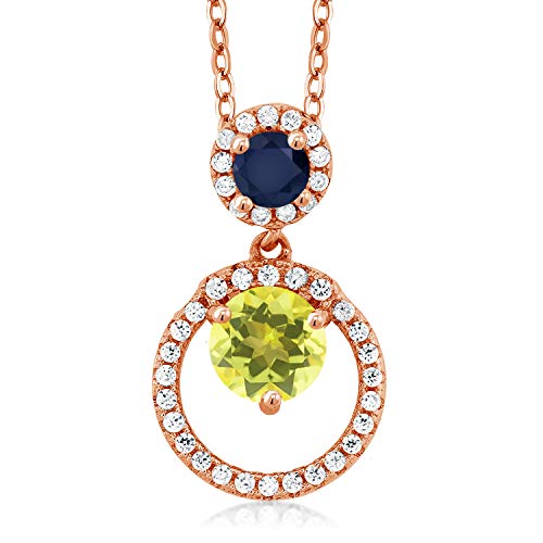 1.95 Ct Canary Yellow Mystic Topaz & Blue Sapphire Pendant - 18K Rose Gold Plated Sterling Silver Jewelry for Women - Elegant Necklace Gift for Birthday, Anniversary & Special Occasions