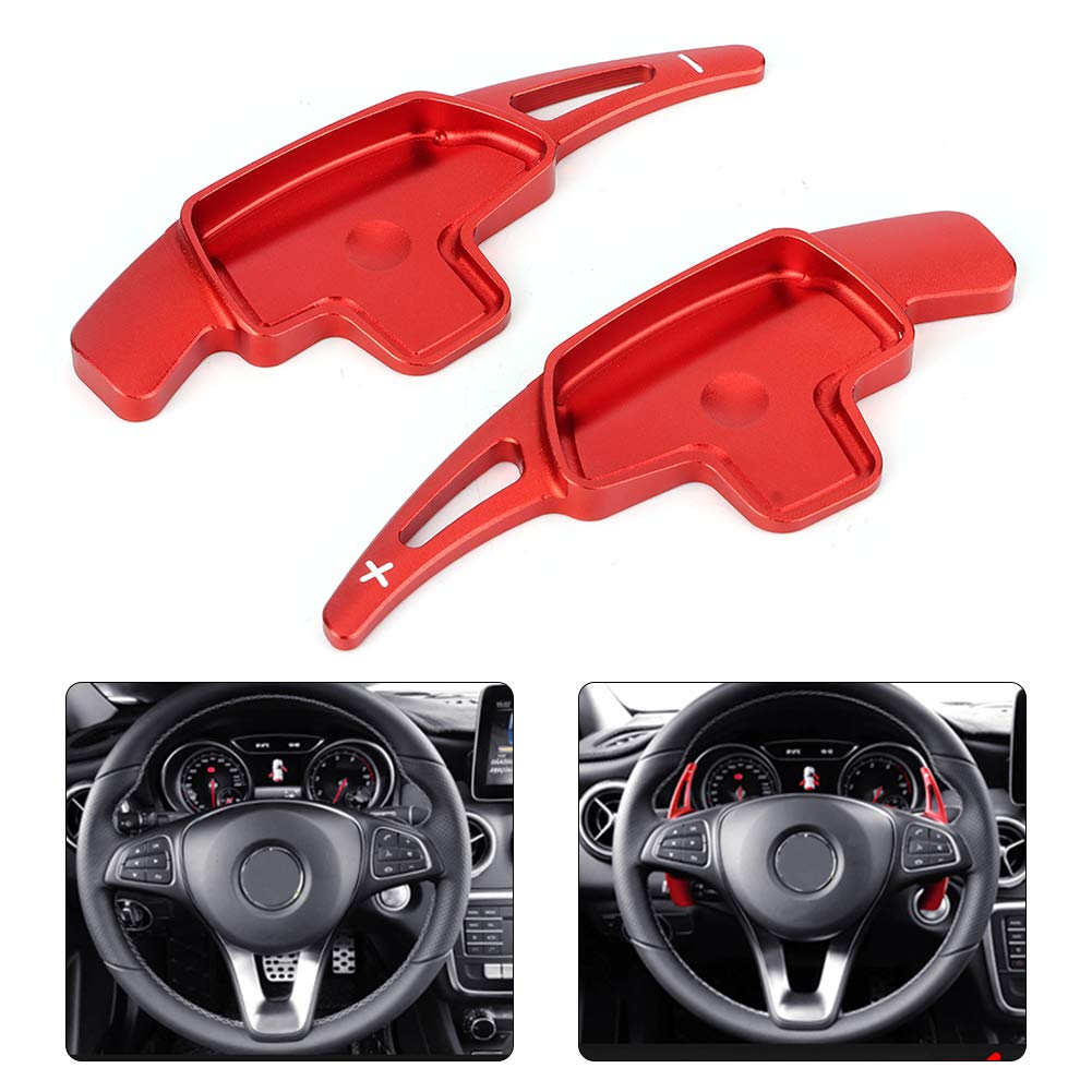 KIMISS Red Steering Wheel Paddle Shift Extension - Compatible with Mercedes-Benz CLA CLS GLA - Aluminum Alloy Gear Shifter Trim for Enhanced Driving Performance - Perfect for Racing & Sporty Interior Decoration