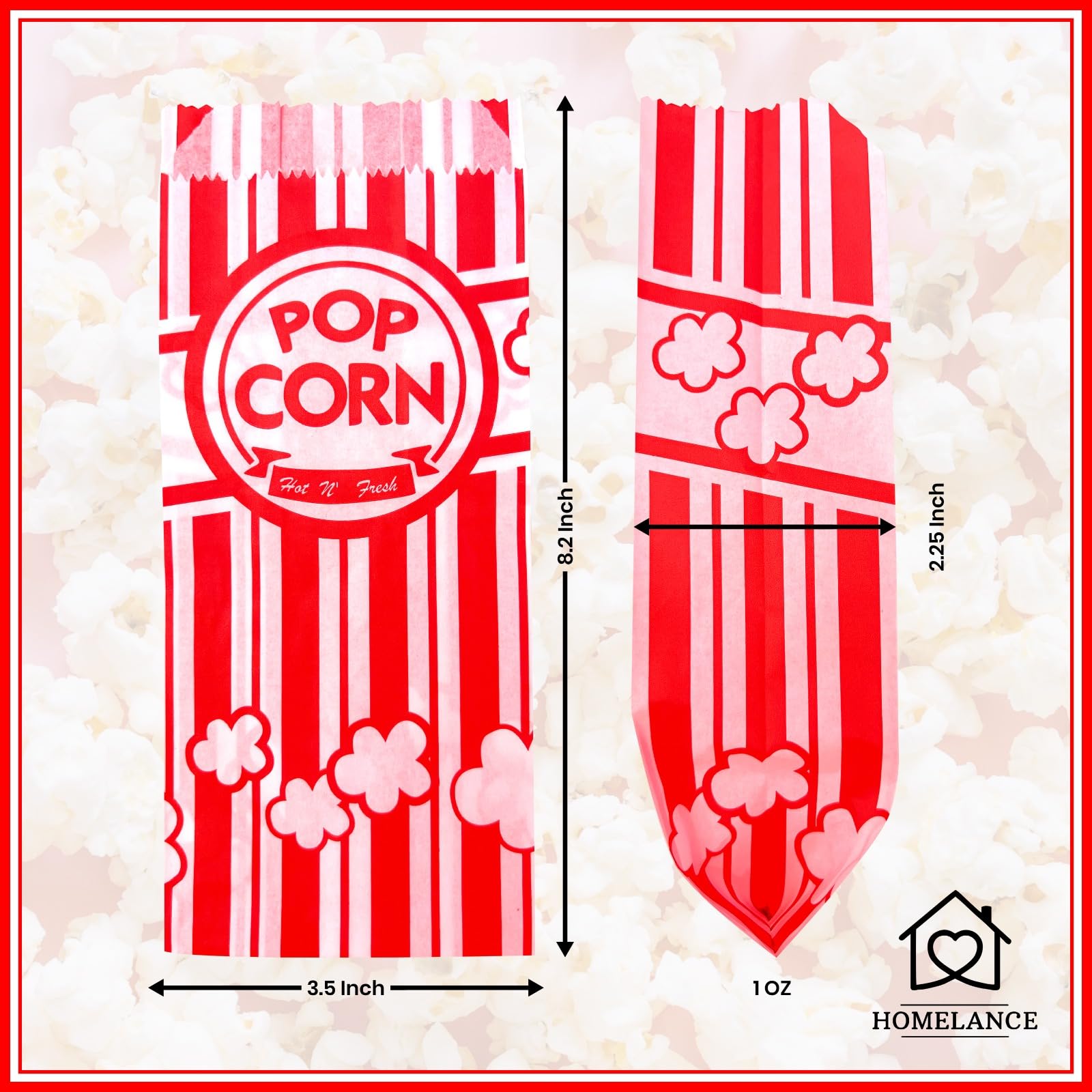 800 Pack 1 oz Popcorn Bags Bulk - Small Individual Serving Bags for Popcorn Machine, Movie Nights, Parties & Carnivals - Perfect for Home Theater, School Events & Concession Stands