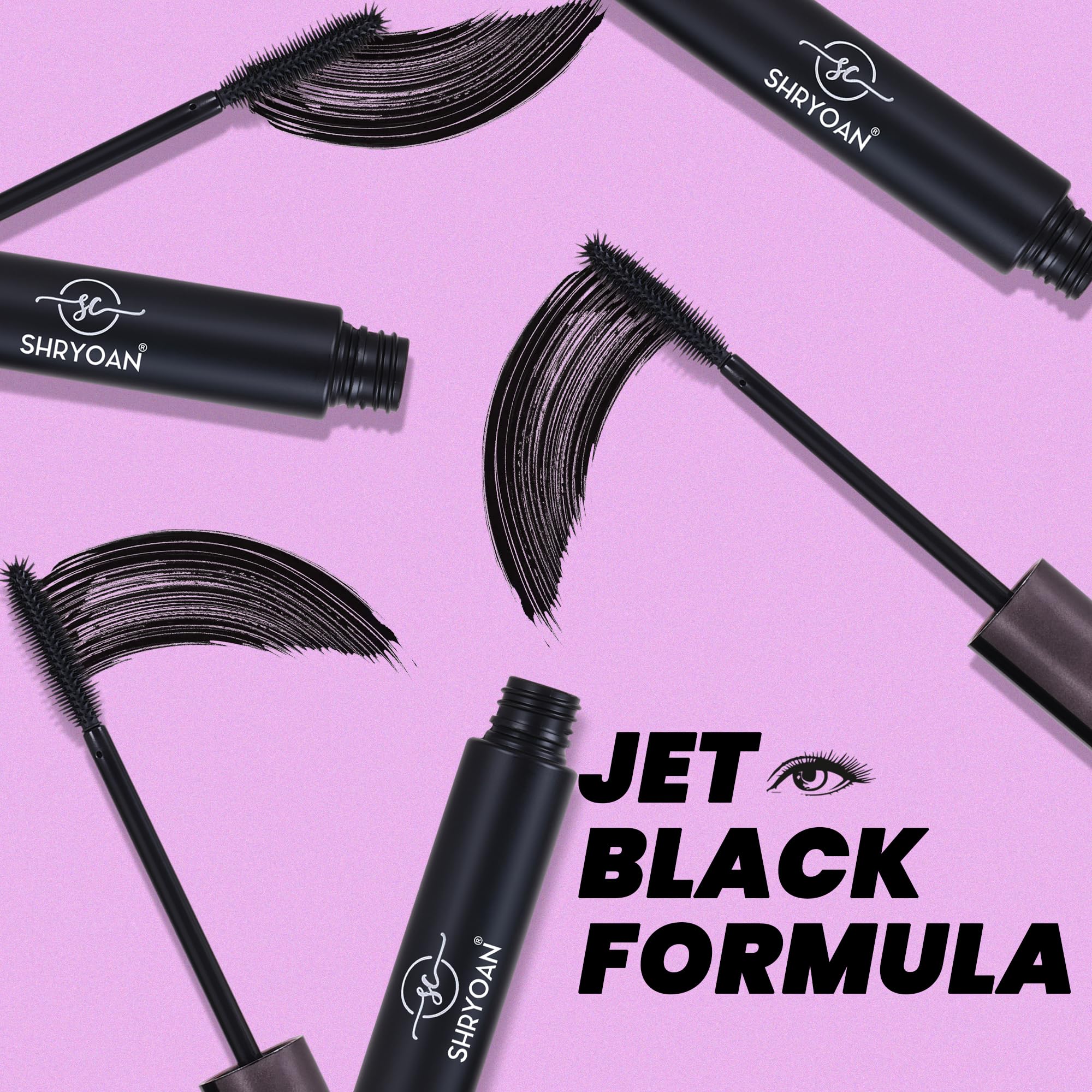 Shryoan Long-Lash Lengthening Jet Black Mascara - Waterproof & Smudge Proof Volumizing Mascara for 18H Wear (15ml) | Perfect for Daily Use, Special Occasions & Sensitive Eyes