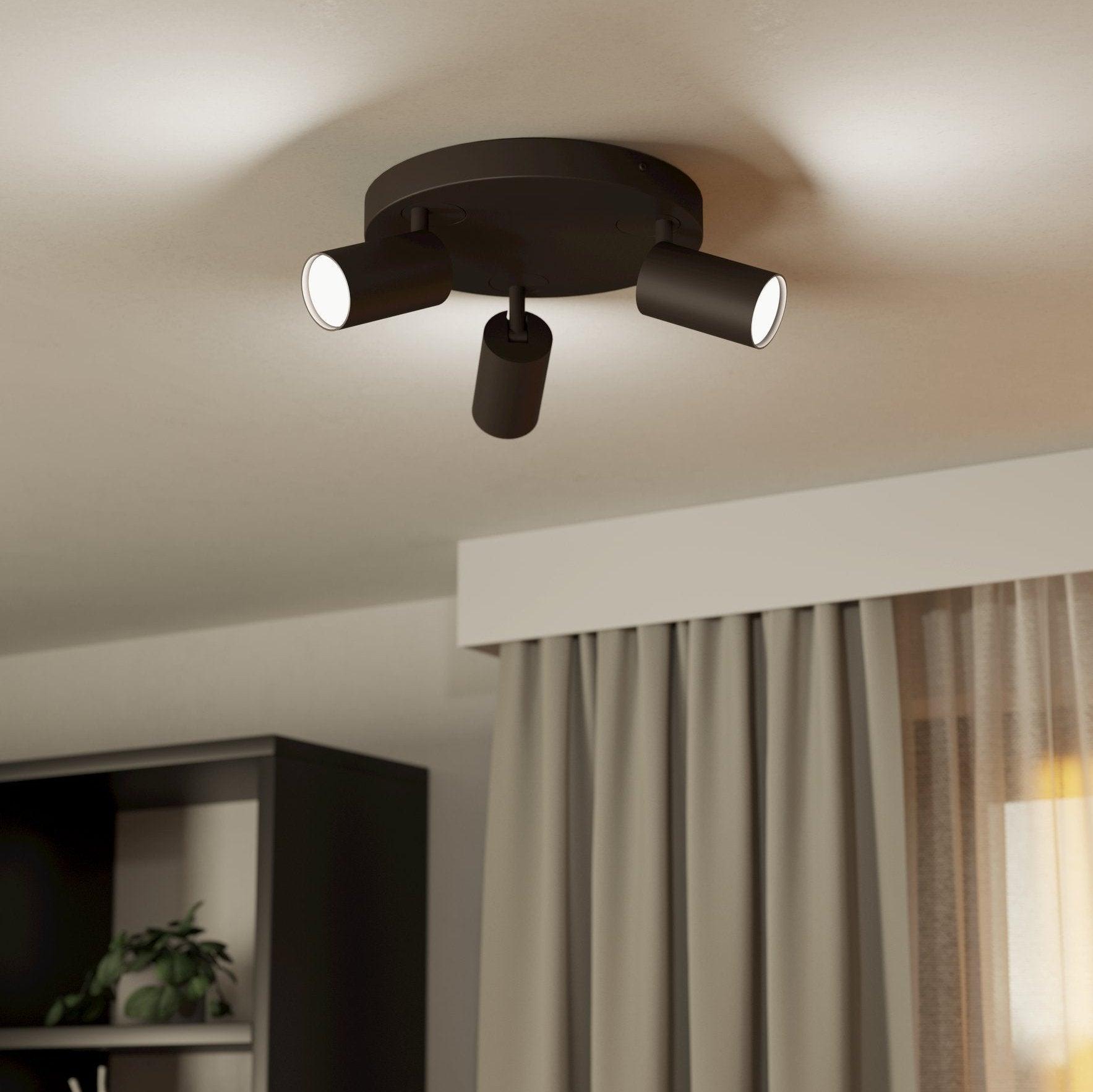 Eglo Connect Telimbela Z Smart 3-Light Plate Spotlight in Black - Modern LED Ceiling Light for Living Room, Bedroom & Hallway Lighting