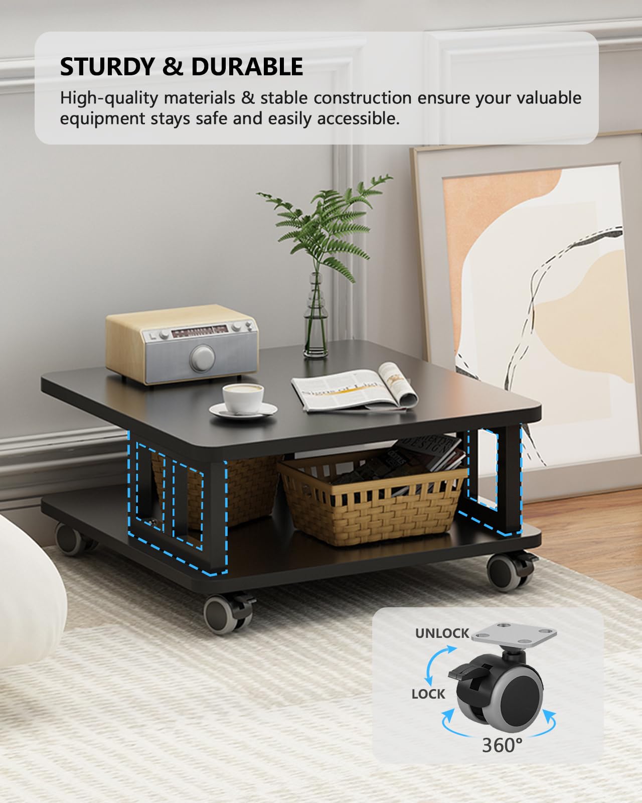 2-Tier Mobile Printer Stand with Wheels - 23.6