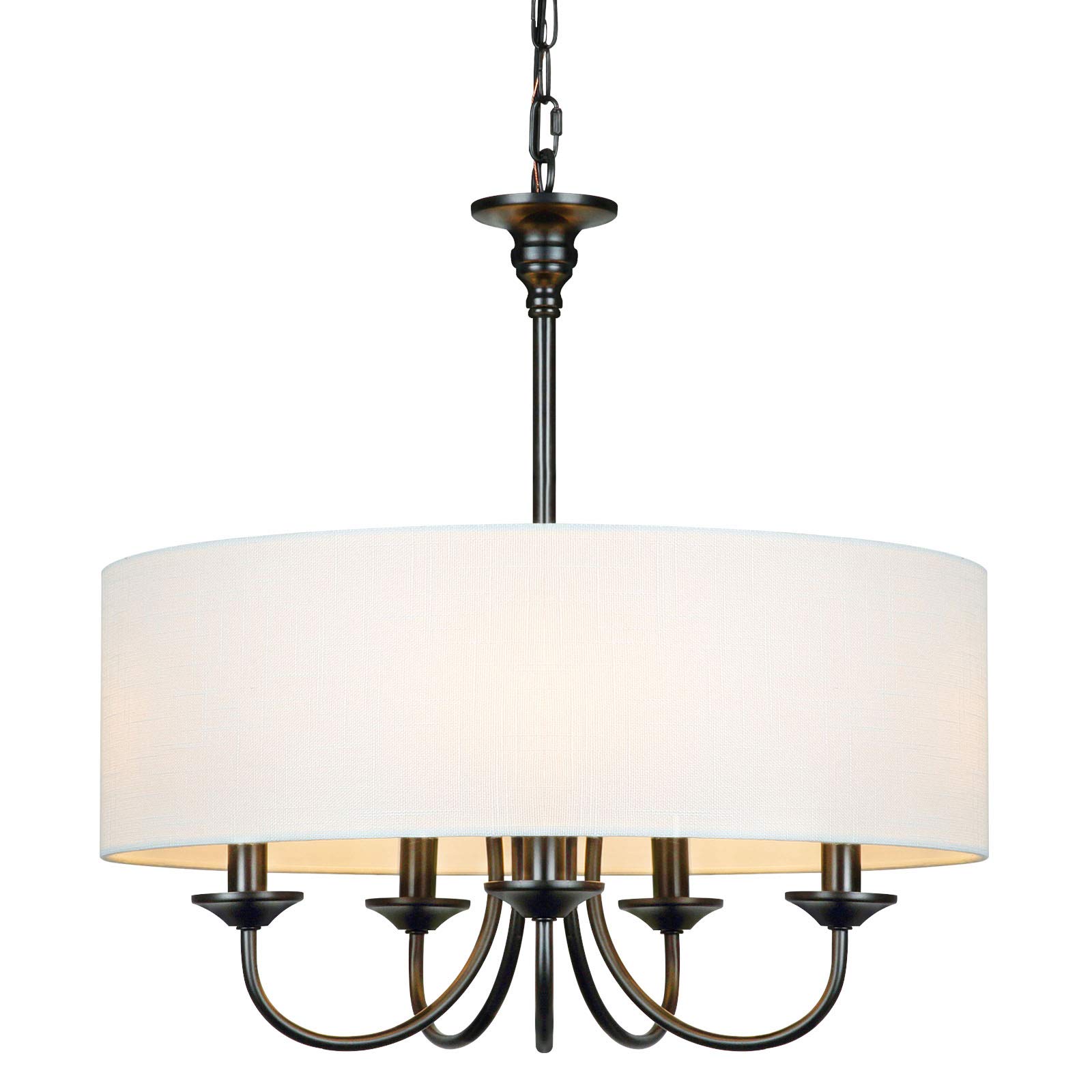 Modern White Drum Chandelier with Linen Shade - 5-Light Traditional Ceiling Fixture, 20