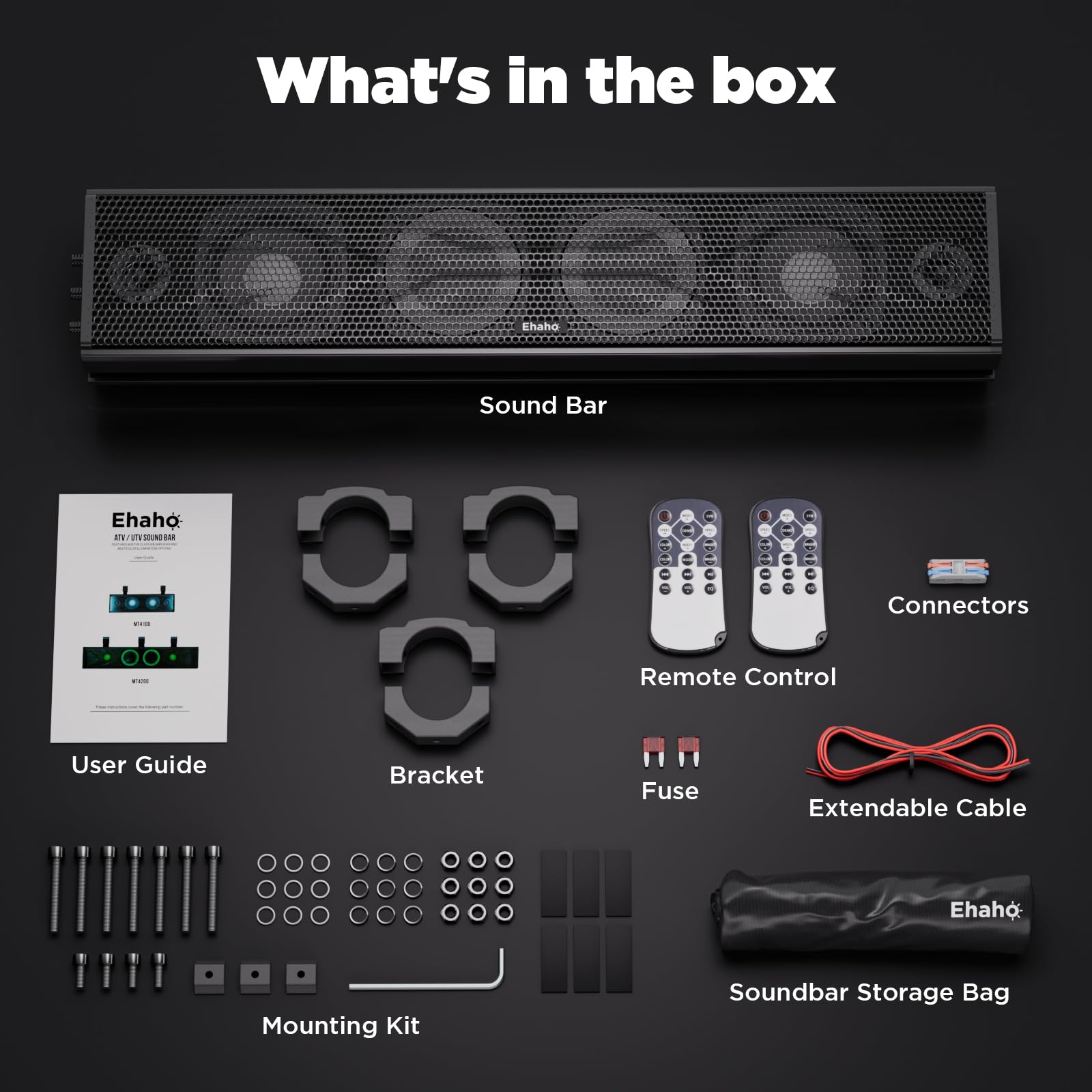 Ehaho 25 Inch UTV Sound Bar with Bluetooth, RGB Lighting & Amplified Power for ATV, SXS, Golf Cart & Marine, Waterproof Speakers for Polaris RZR, Can-Am, Perfect for Off-Road Adventures & Outdoor Parties