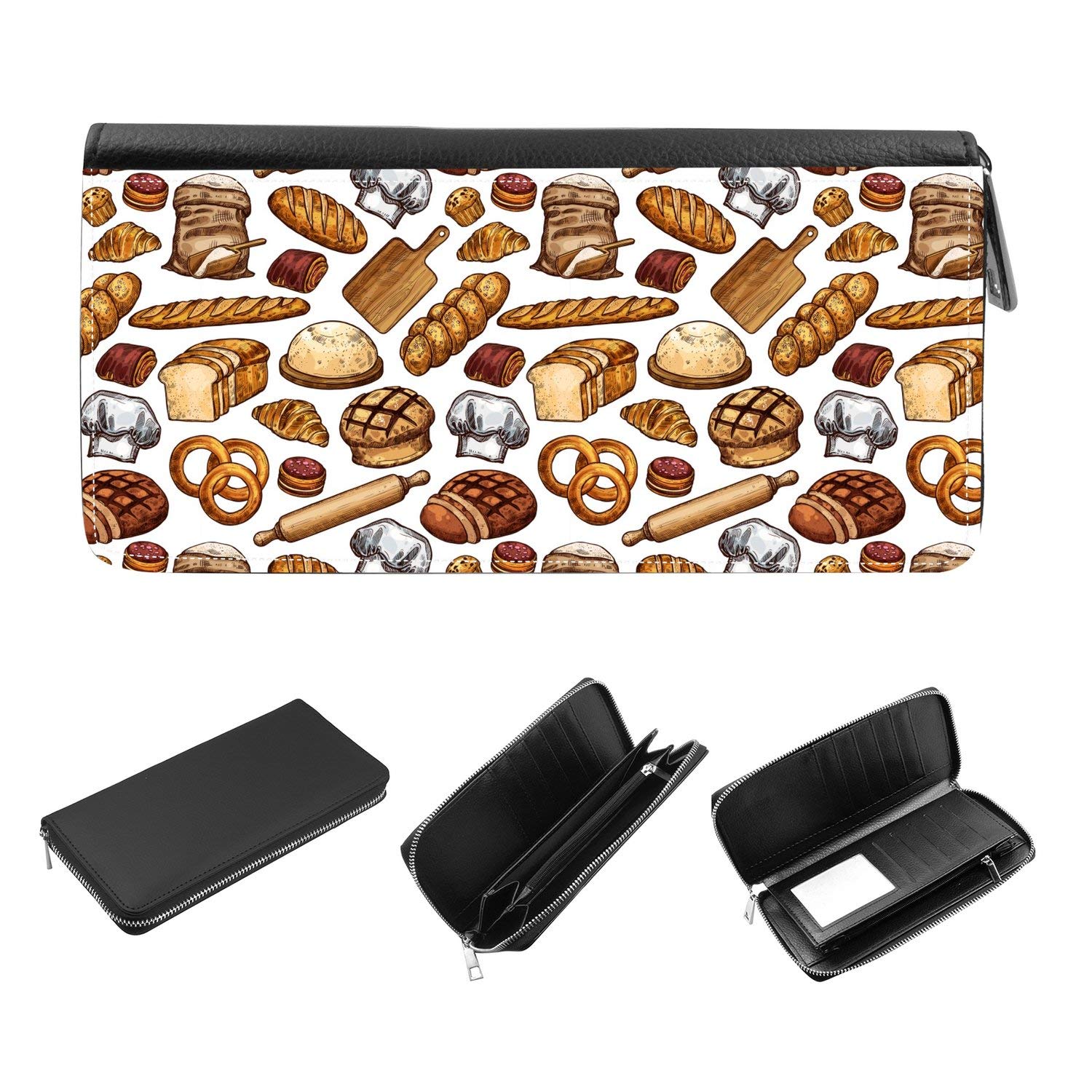 Women's RFID Blocking Zip Around Wallet & Phone Clutch with Card Organizer - Bakery & Pastry Bread Pattern Design - Perfect for Travel, Shopping, and Everyday Use