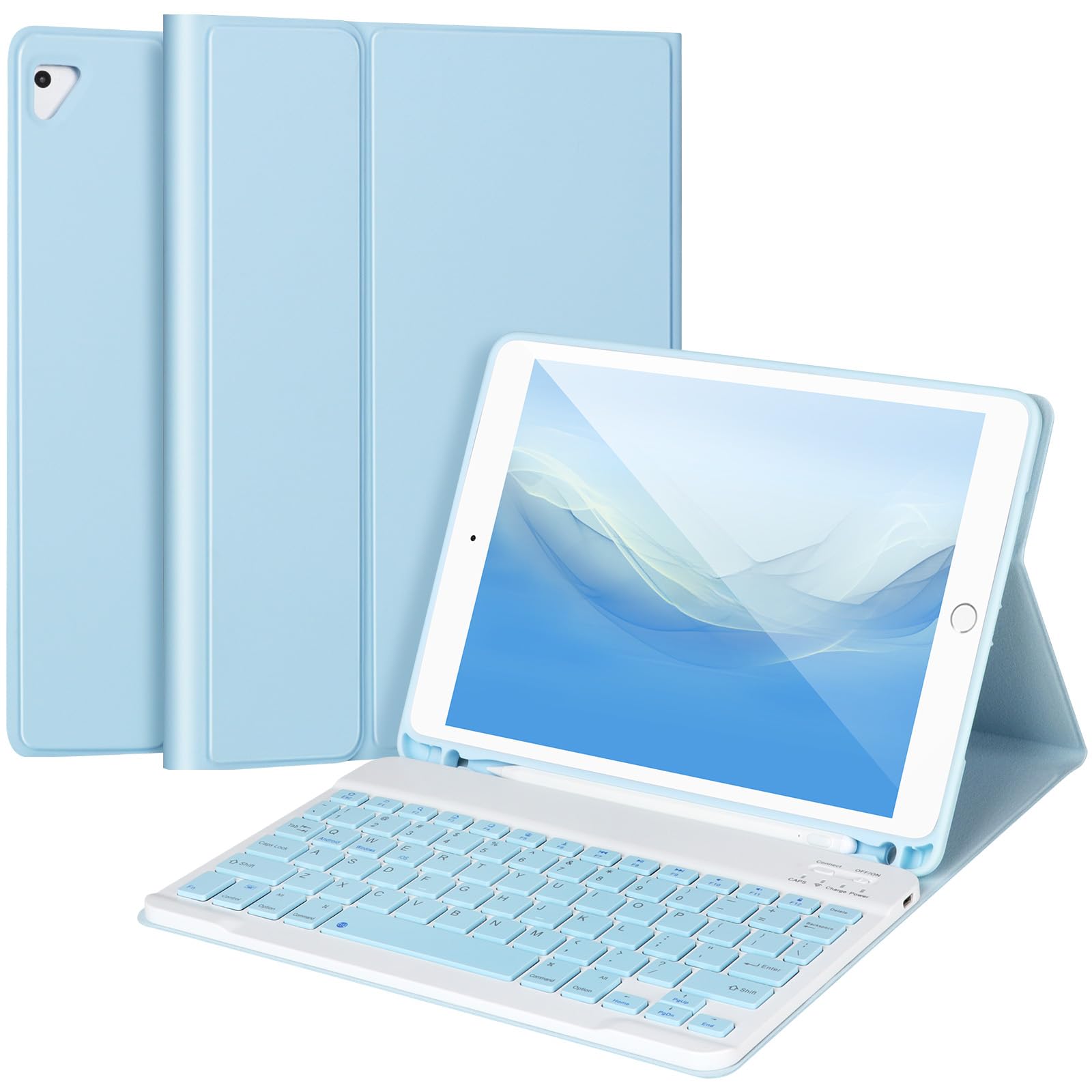 Bluetooth Keyboard Case for iPad 9.7 Inch - Compatible with iPad 6th/5th Gen (2018/2017), iPad Air 2/1 & iPad Pro 9.7 - Detachable Keyboard with Apple Pencil Holder (Blue) | Perfect for Work, Study & Travel