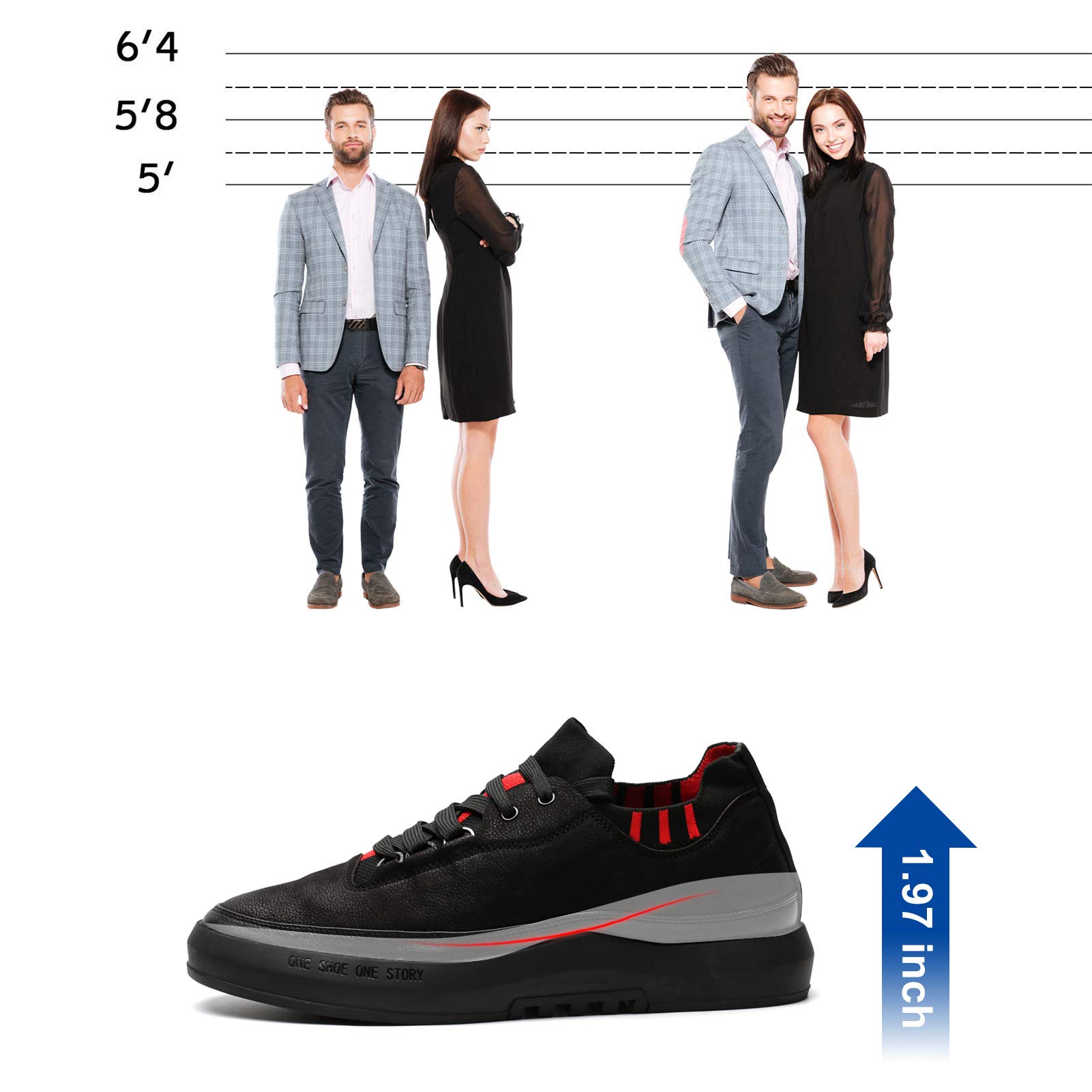 CHAMARIPA Men's Invisible Height Increasing Elevator Shoes - Comfortable Sneakers with Hidden Heel for Extra 3 Inches - Perfect for Work, Dating & Formal Occasions