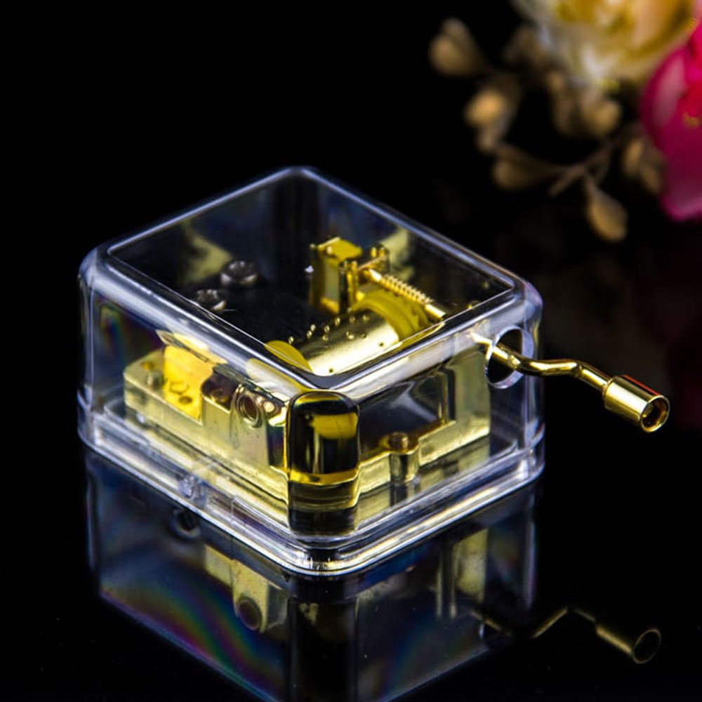 Pursuestar Edelweiss Hand Crank Music Box - Clear Gold Mechanical Musical Gift for Birthday, Christmas, Wedding & Mother's Day | Perfect Present for Mom, Dad, Daughter & Son | Home Decor & Romantic Gift Idea
