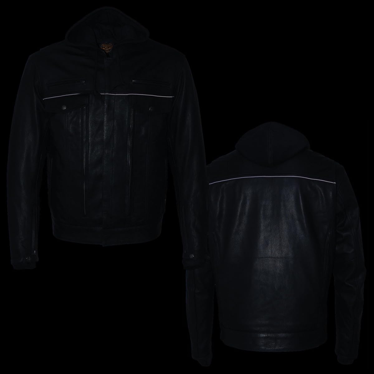 Milwaukee Leather MLM1537 Men's Black Utility Pocket Vented Motorcycle Jacket with Removable Hood - Windproof Riding Gear for Harley & Cruiser Bikes (Commuting, Touring & Outdoor Adventures)