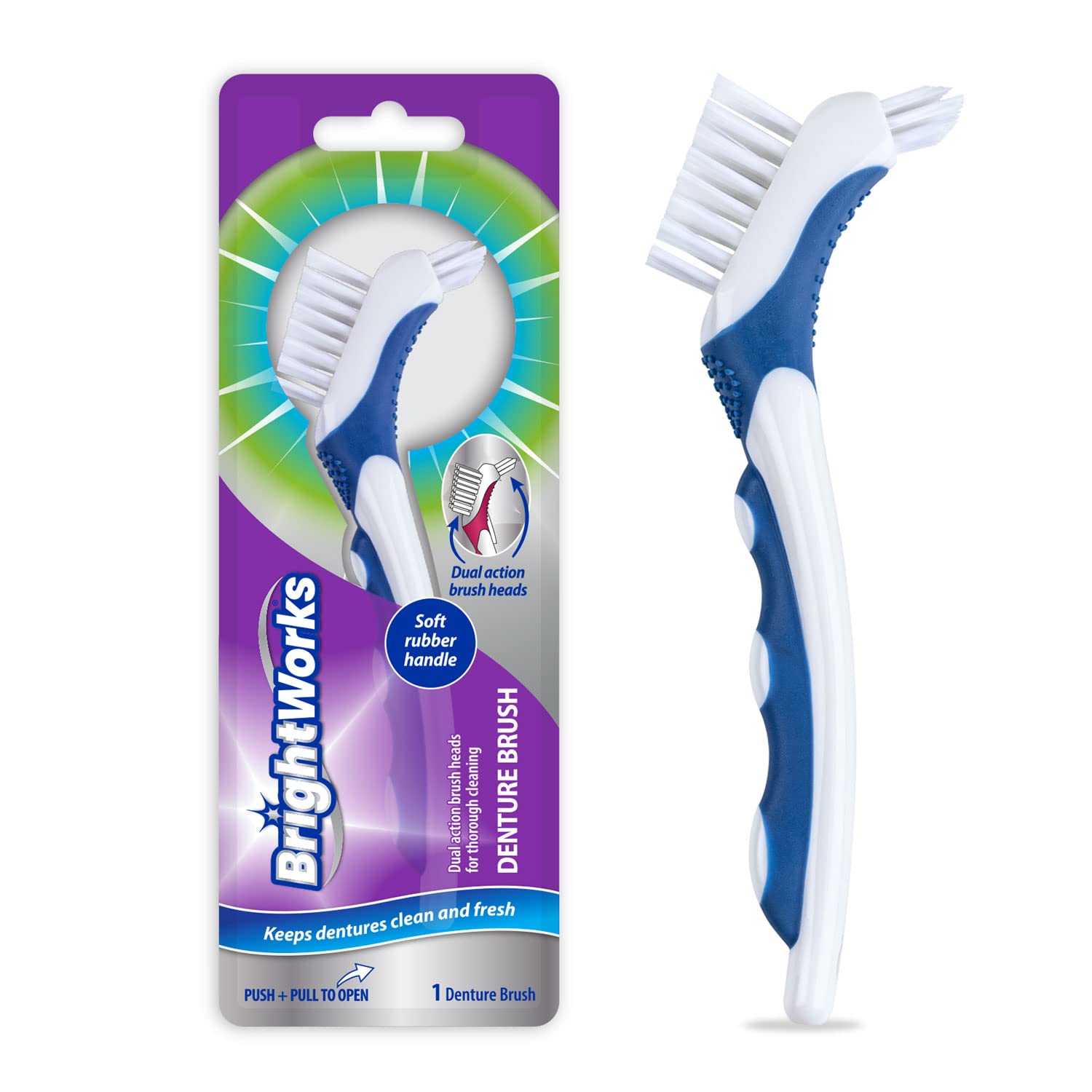 Premium Denture Brush with Dual-Action Bristles - Gentle Cleaning for Dentures & Partials - 3-Pack Manual Denture Cleaner Brush - Perfect for Daily Dental Care & Travel Hygiene