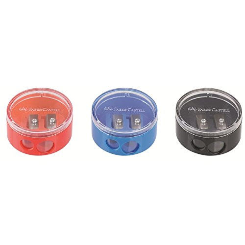 Faber-Castell Premium Pencil Sharpener - Black, Blue, Red (185418) - Perfect for School, Office & Art Supplies