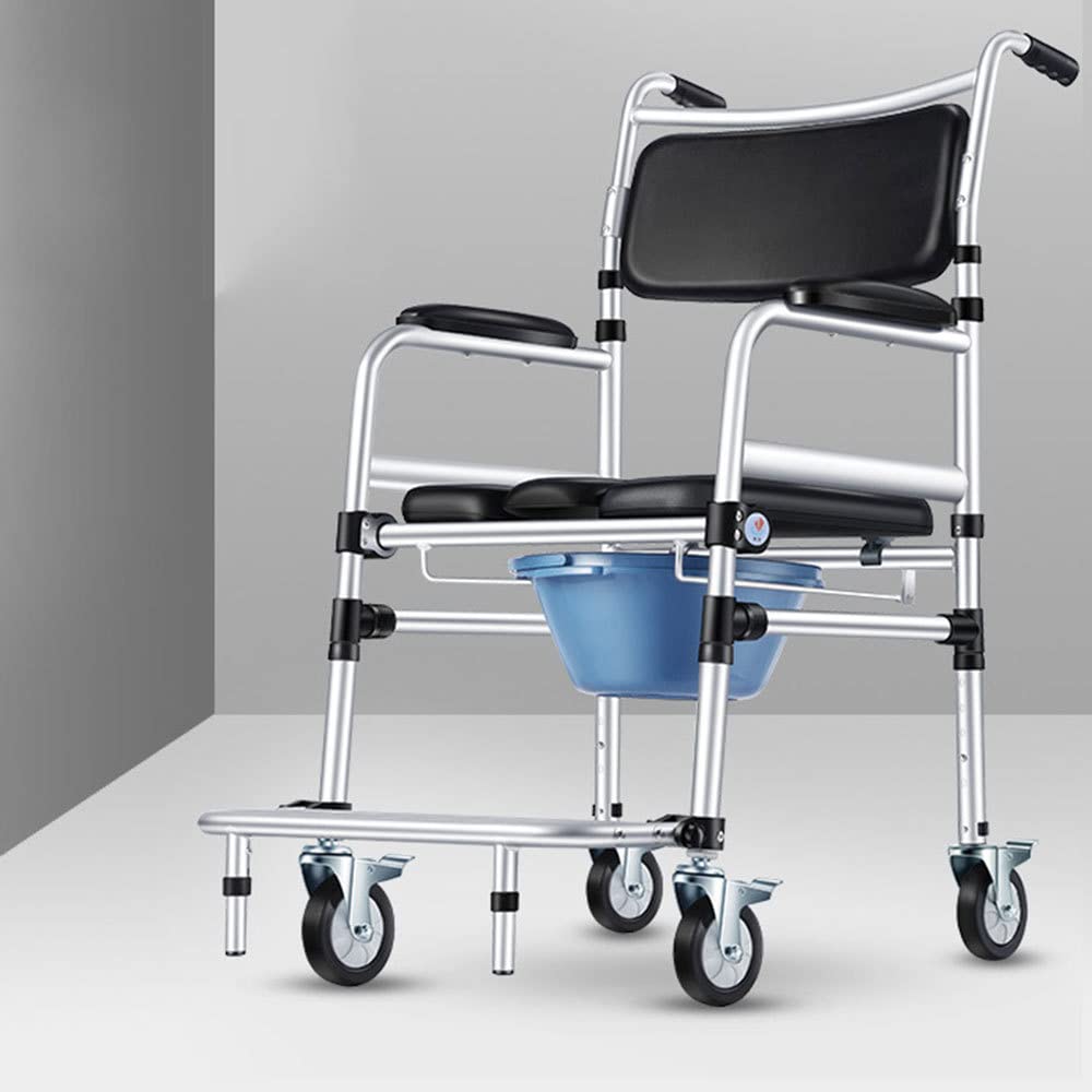 GT-LYD Folding Shower Chair with Wheels - 400Lb Capacity Aluminum Mobile Toilet & Bedside Commode for Elderly and Disabled - Ideal for Bathroom Safety, Hospital Use, and Home Care Assistance
