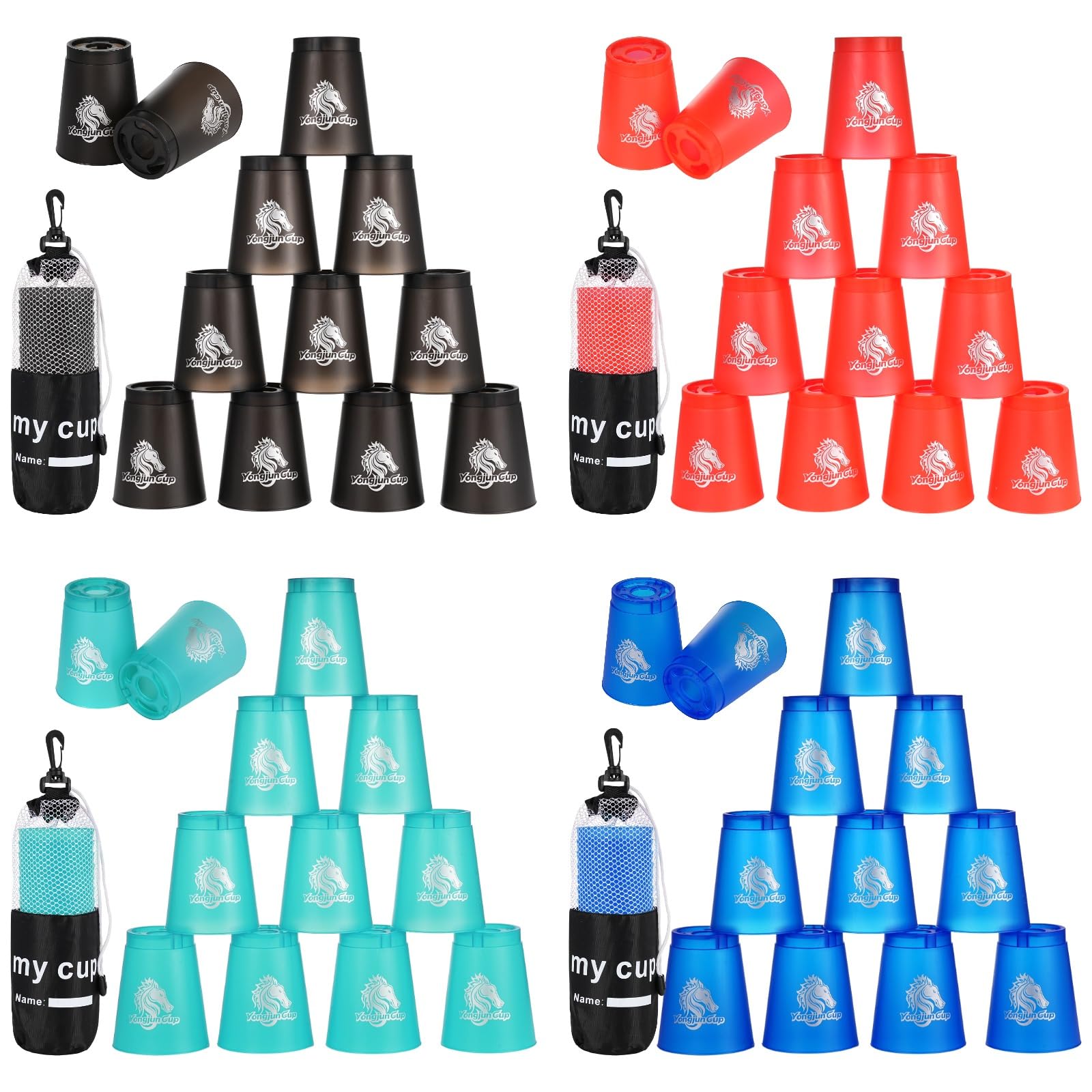 Yeesport 48 Pcs Sport Stacking Cups Set - Speed Stacking Game for Kids & Adults - Plastic Stacking Cups for Competition & Skill Training - Classic Family Game (Red, Blue, Green, Black) - Perfect for Indoor Play, Birthday Parties, School Activities & Team Building Exercises