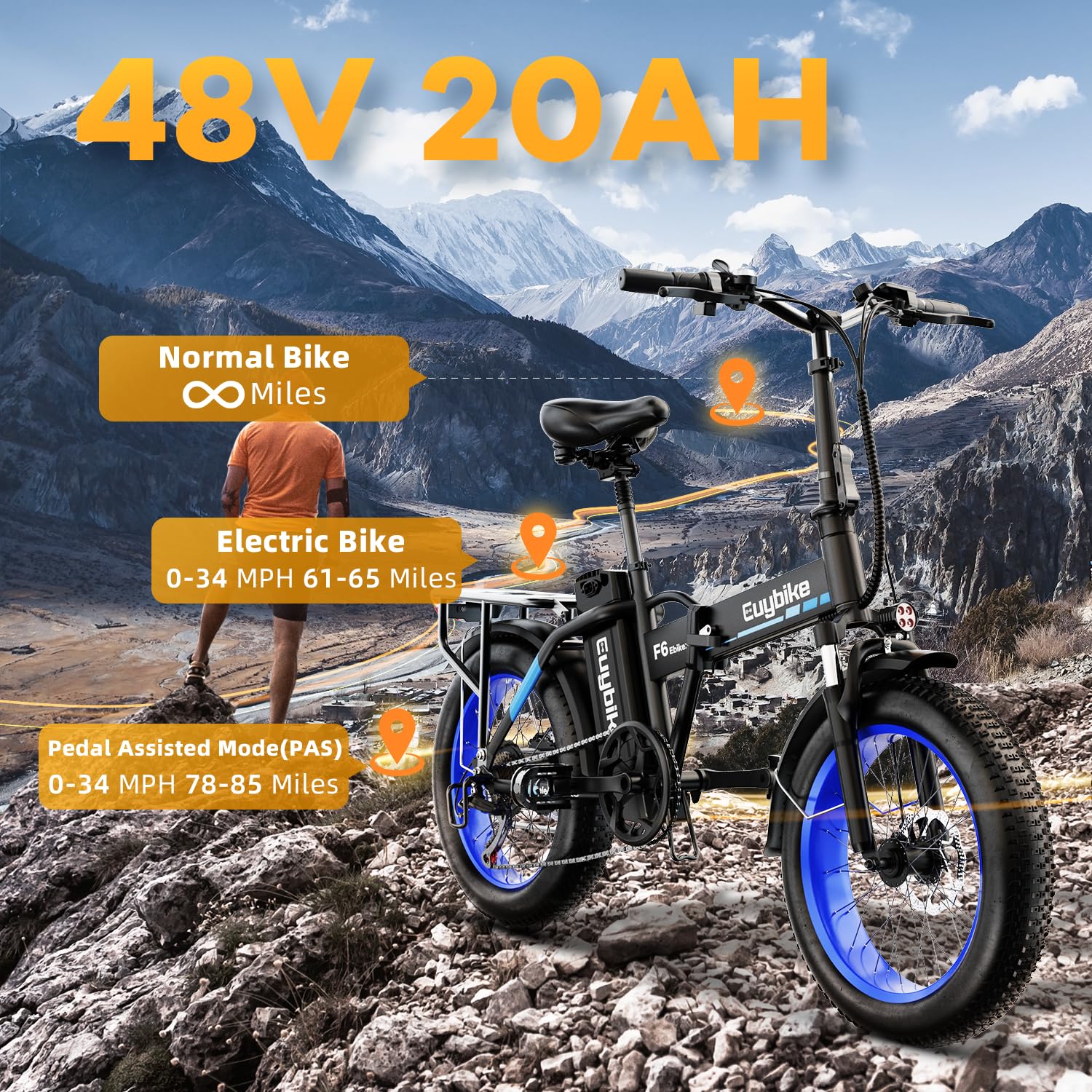1000W Folding Electric Bike for Adults - 48V 20AH Removable Battery, 30+MPH Speed, 80 Miles Range, 20