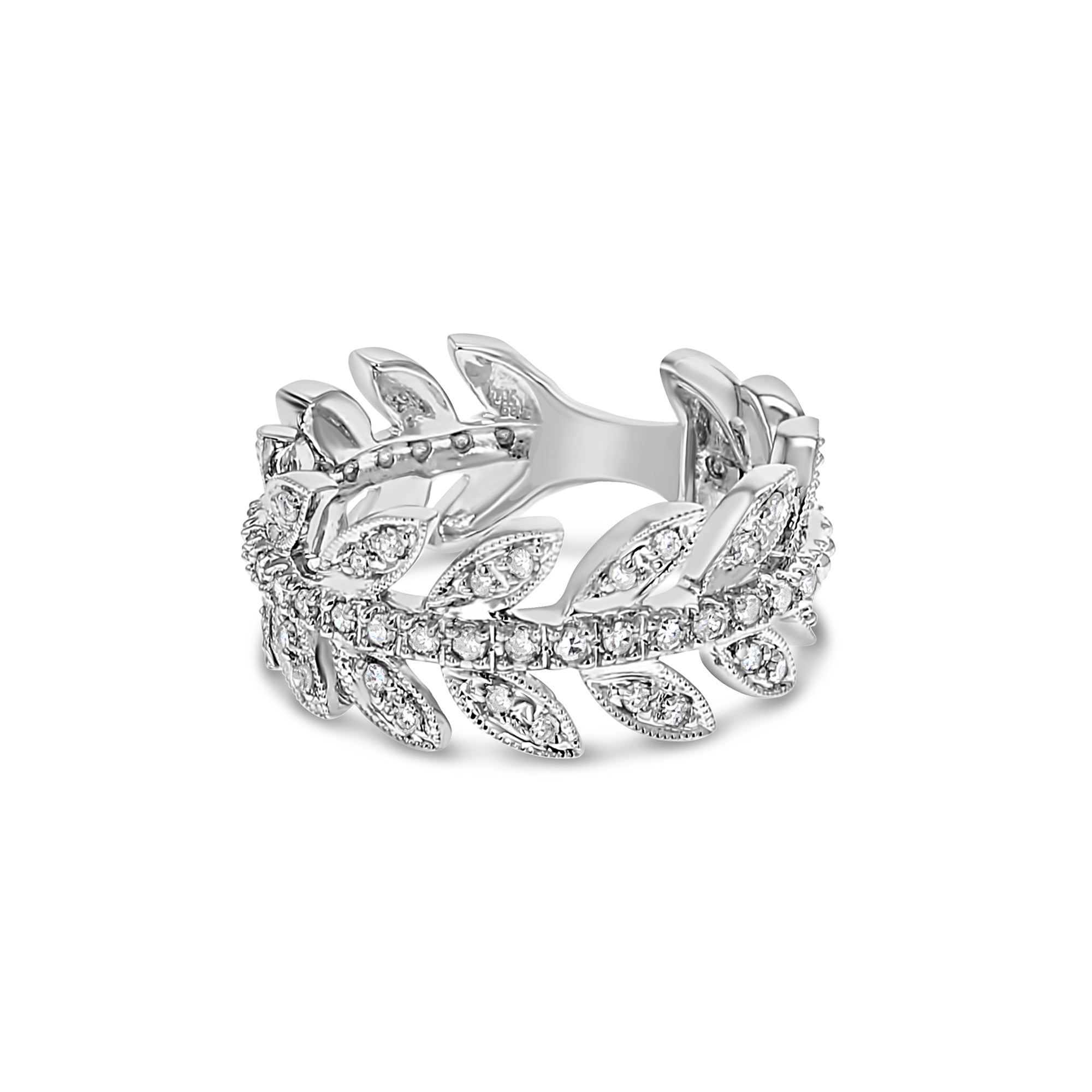 Eternity Diamond Leaf Design Ring .35cttw 14k White Gold - Elegant Nature-Inspired Wedding Band for Women, Perfect for Anniversaries & Romantic Occasions
