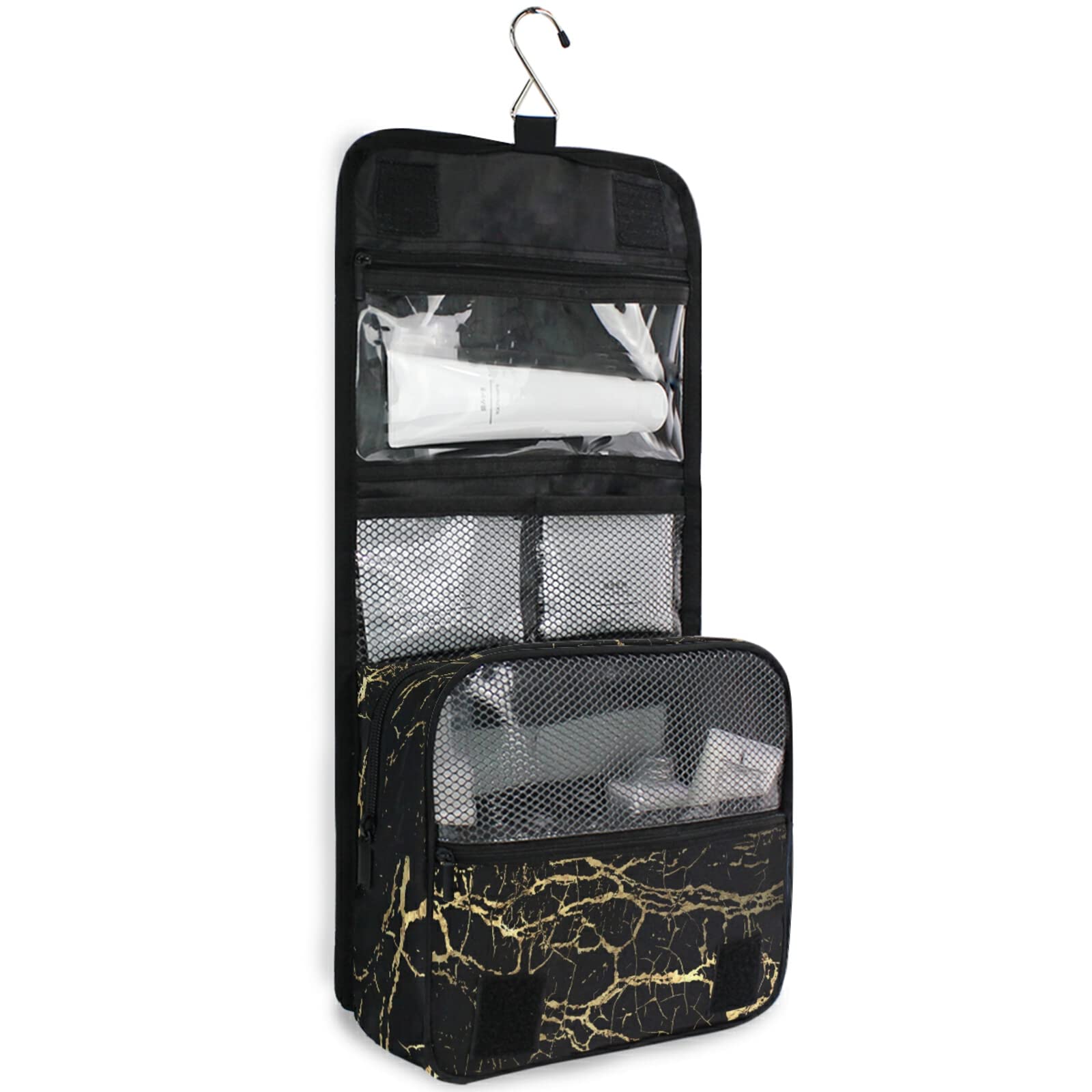 Custom Golden Marble Travel Toiletry Bag - Waterproof Makeup Organizer for Bathroom & Travel