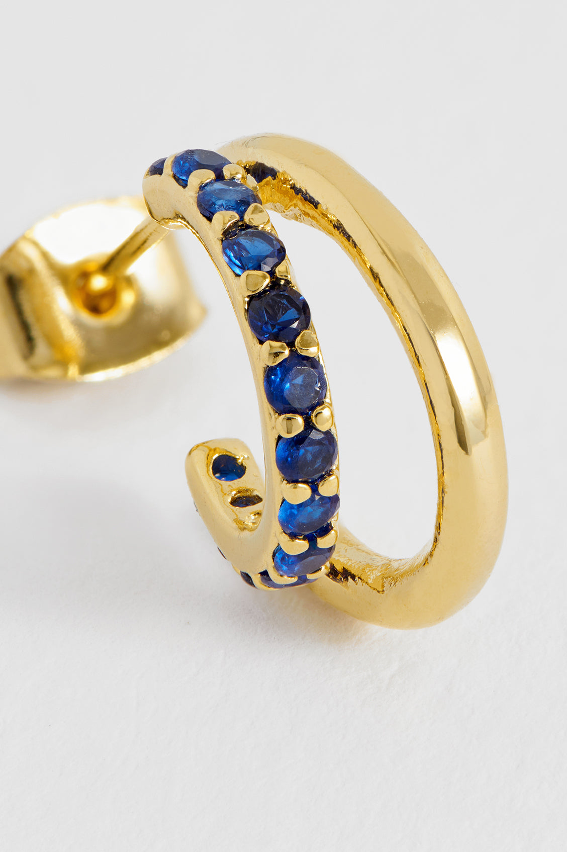 14K Gold Plated Blue CZ Pave Curl Hoop Earrings for Women - Elegant Dangle Earrings for Party, Wedding & Evening Wear - EBE6317G