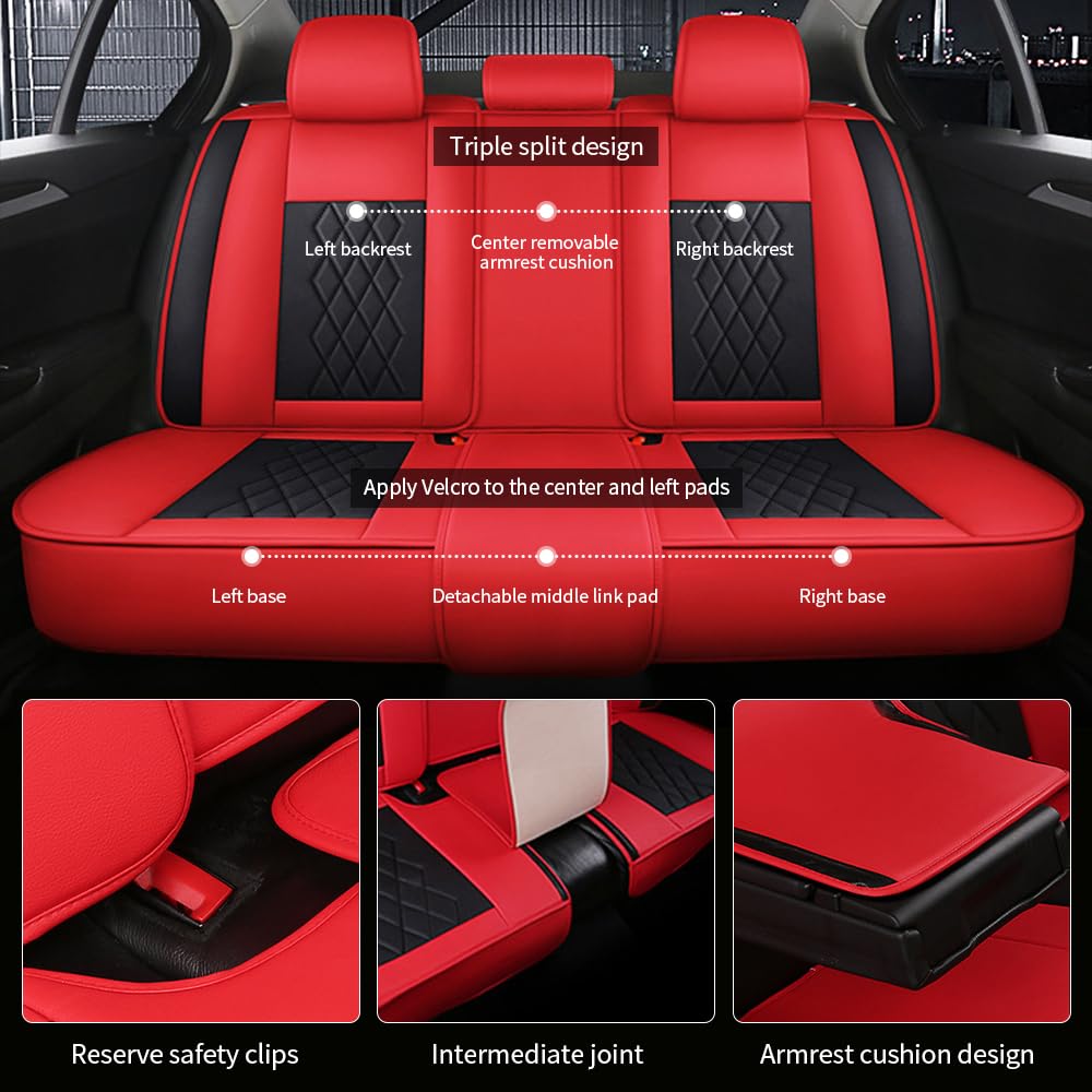 Premium Napa Leather Car Seat Covers for Jaguar F-PACE 2017-2024 - Waterproof, Breathable & Non-Slip Interior Protection - 5-Piece Set (Black & Red) - Perfect for Daily Commuting, Road Trips & Luxury Car Maintenance