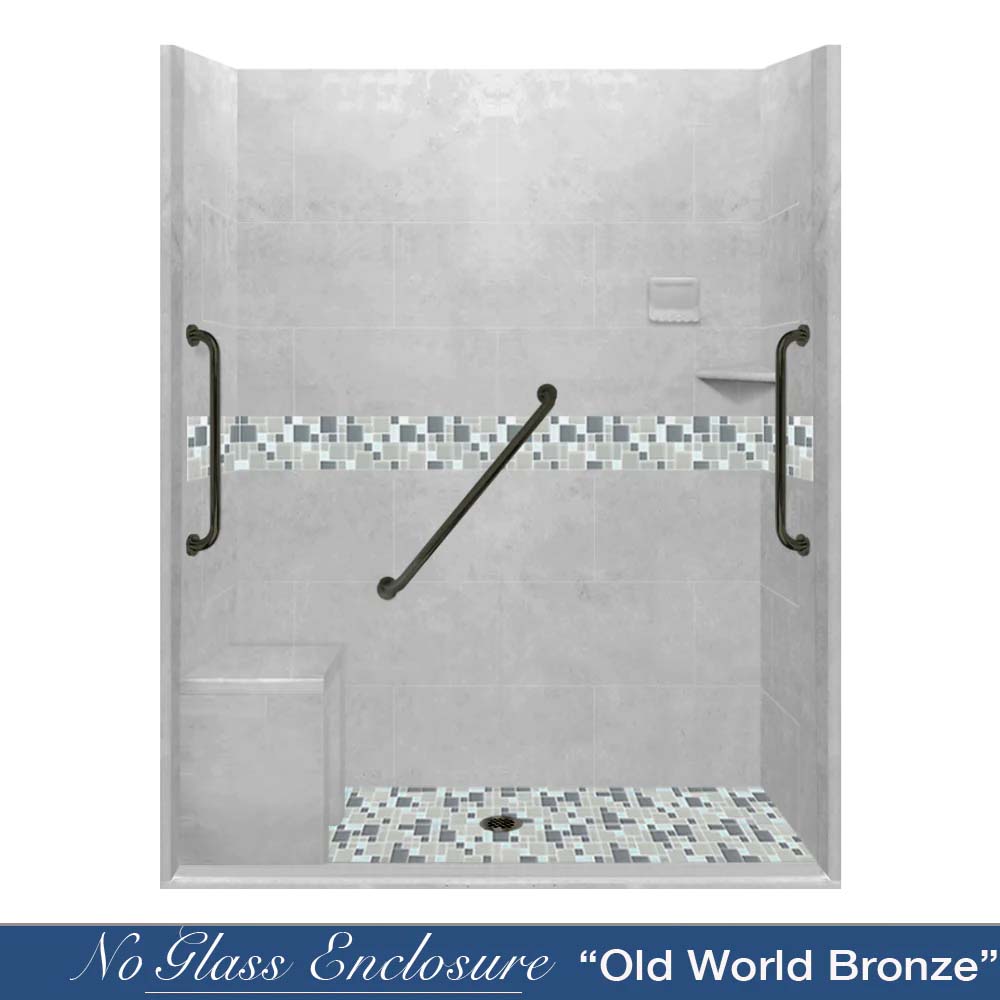 Freedom Zero Newport Portland Cement 60 Alcove Stone Shower Enclosure Kit - Durable Waterproof Bathroom Shower Solution for Home & Commercial Use