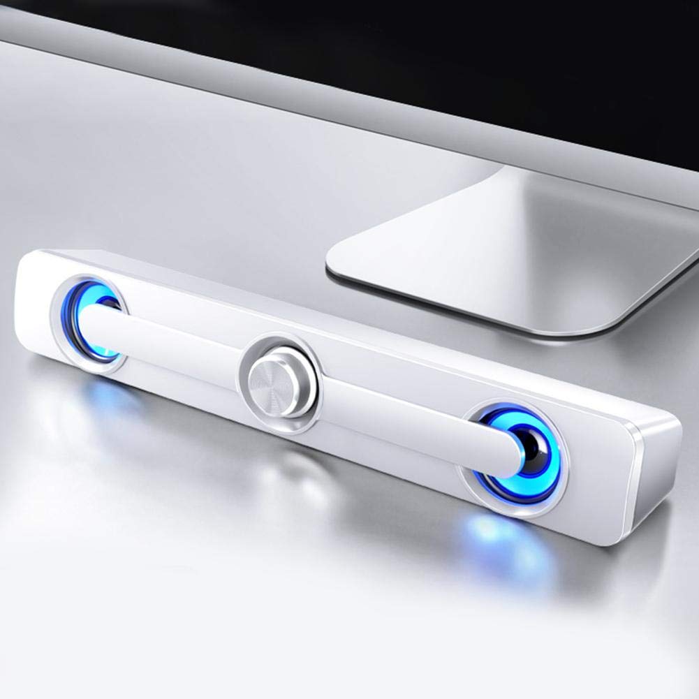 Portable Notebook Speaker - Mini Wired Soundbar with 3.5mm Universal Jack for Laptop, Desktop PC, Computer | Compact Audio Solution for Dorm, Office & Home Workspace (White) | Perfect for Video Calls, Gaming & Music Listening