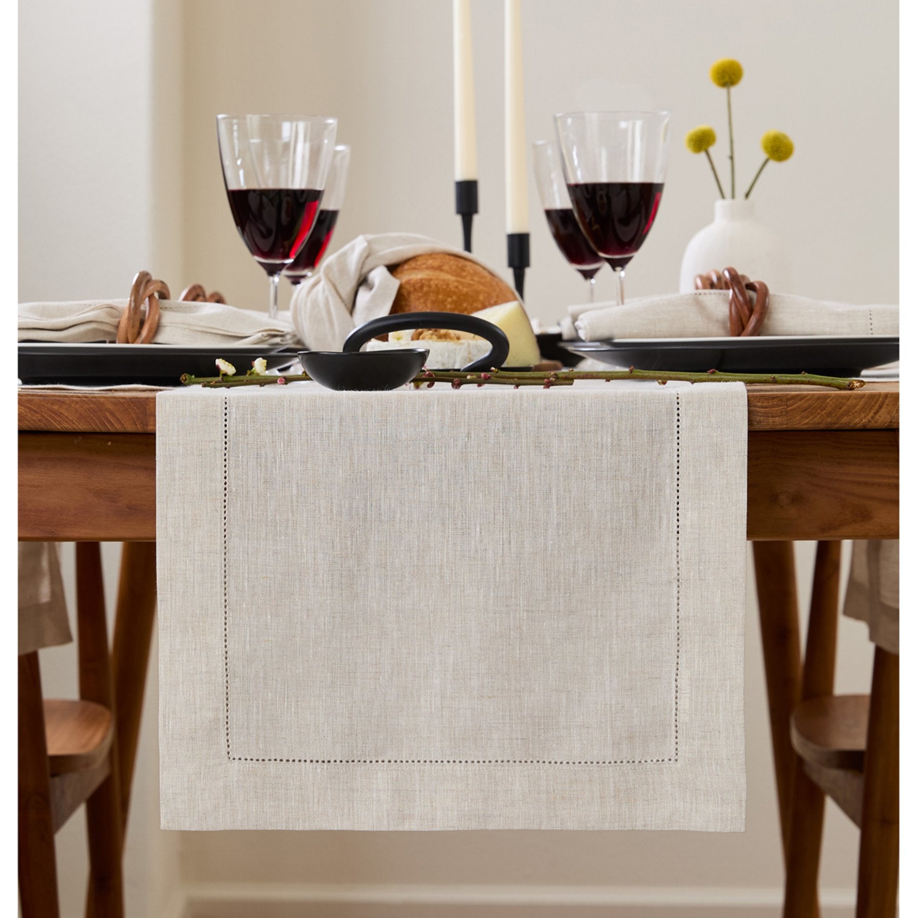 Elegant Classic Hemstitch Table Runner - White Linen Dining Table Decor for Weddings, Holidays & Home Decor