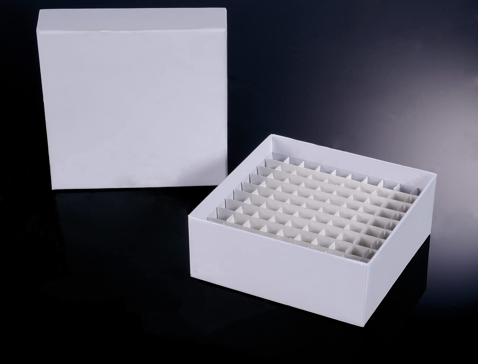 White Cardboard Freezer Box with Water & Ice Resistant Coating - 81 Place Storage for 1.5-2.0 mL Cryovials (Pack of 12) | Ideal for Lab Sample Storage, Biobanking & Medical Research