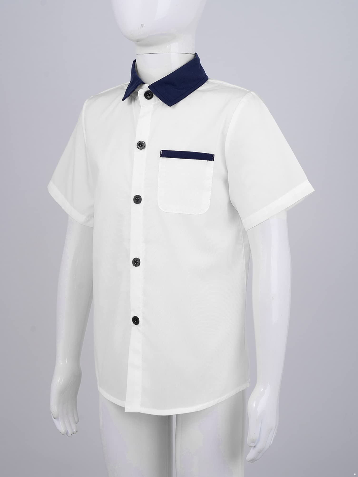 Aislor Boys' Short Sleeve Button Down Collar Shirt - 100% Cotton School Uniform Shirt with Pocket - Perfect for Classroom, Church & Formal Occasions