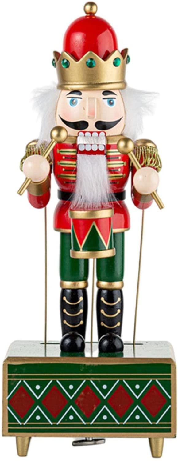 Wooden Nutcracker Music Box - Christmas Wind Up Clockwork Toy Ornament & Home Decor - Green Handcrafted Holiday Decoration for Xmas Tree, Mantel & Gift Giving