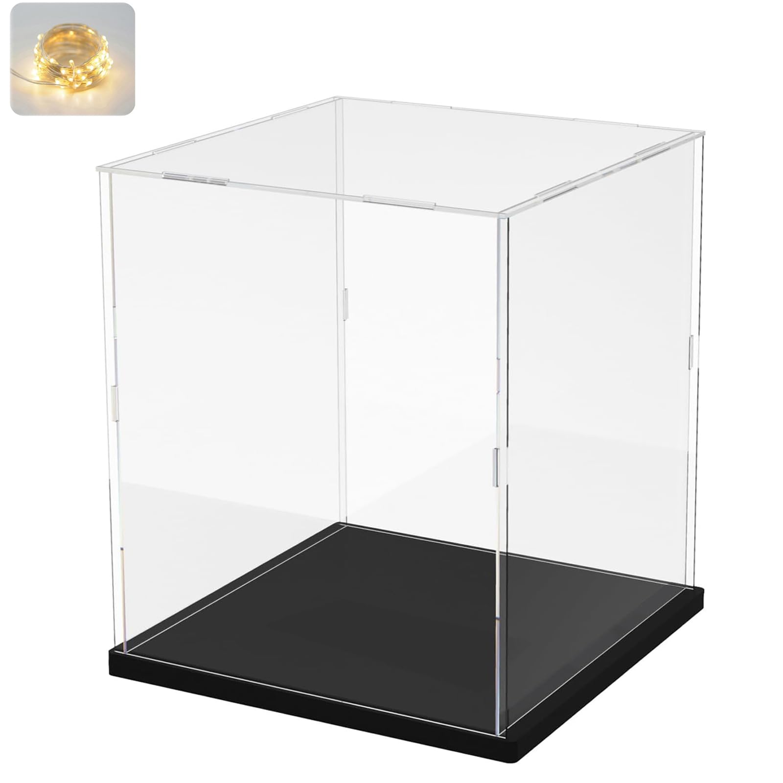 Premium Clear Acrylic Display Case for Lego 75328 & 75976 Sets - Dustproof Protection Box with Wood-Plastic Base & LED String Lights - 5.9x5.9x7.9in Black Interior - Perfect for Minifigure Collectibles, Home Decor & Gift Display