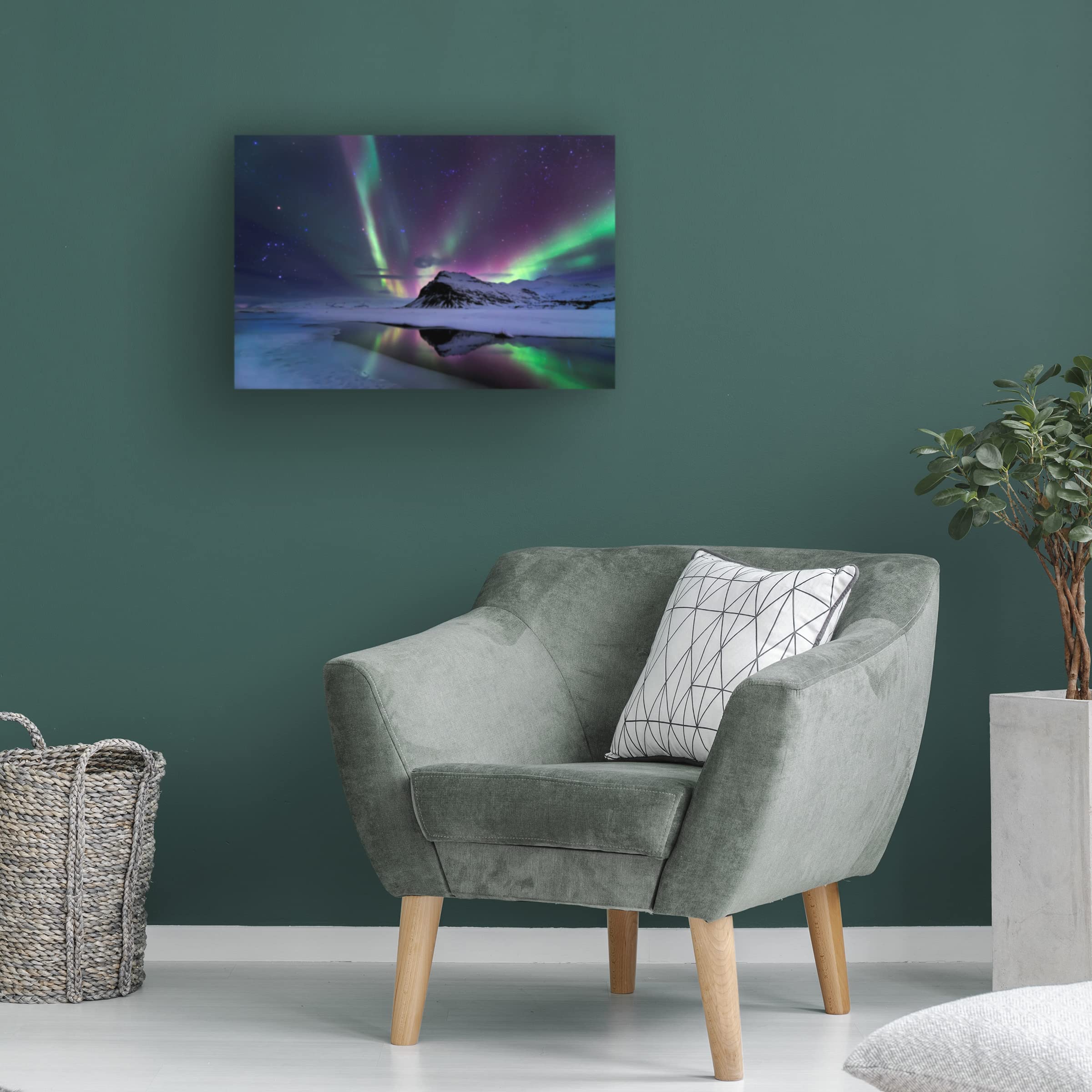 Northern Lights Reflection Canvas Art Print by Andrea Auf dem - Stunning Aurora Borealis Landscape Wall Decor for Living Room, Bedroom & Office