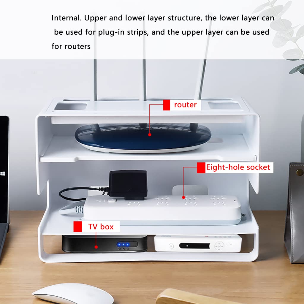 Wireless Router Storage Box & TV Set-top Box Organizer - Desktop Cable Management Rack for Living Room, Home Office, and Entertainment Center