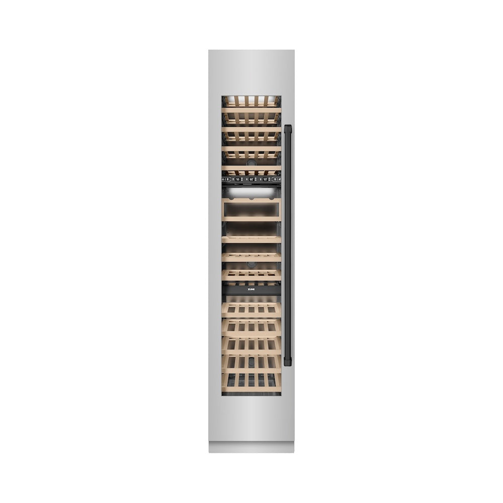 ZLINE Autograph Edition 18-Inch 9.0 cu. ft. Triple Zone 68-Bottle Left Hinge Column Wine Cooler - Stainless Steel with Matte Black Accents (RCWVLZ 30418 MB) - Perfect for Home Bars, Wine Cellars, and Entertaining Spaces