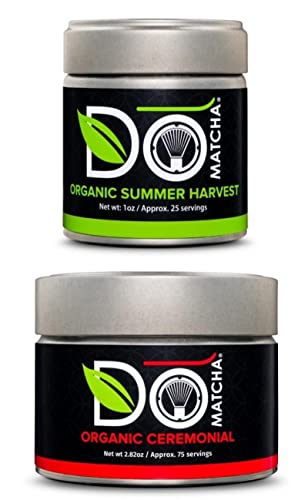 Organic DoMatcha Summer Harvest 1oz & Ceremonial Grade 2.82oz - Premium Japanese Green Tea Powder for Baking, Lattes & Traditional Tea Ceremonies