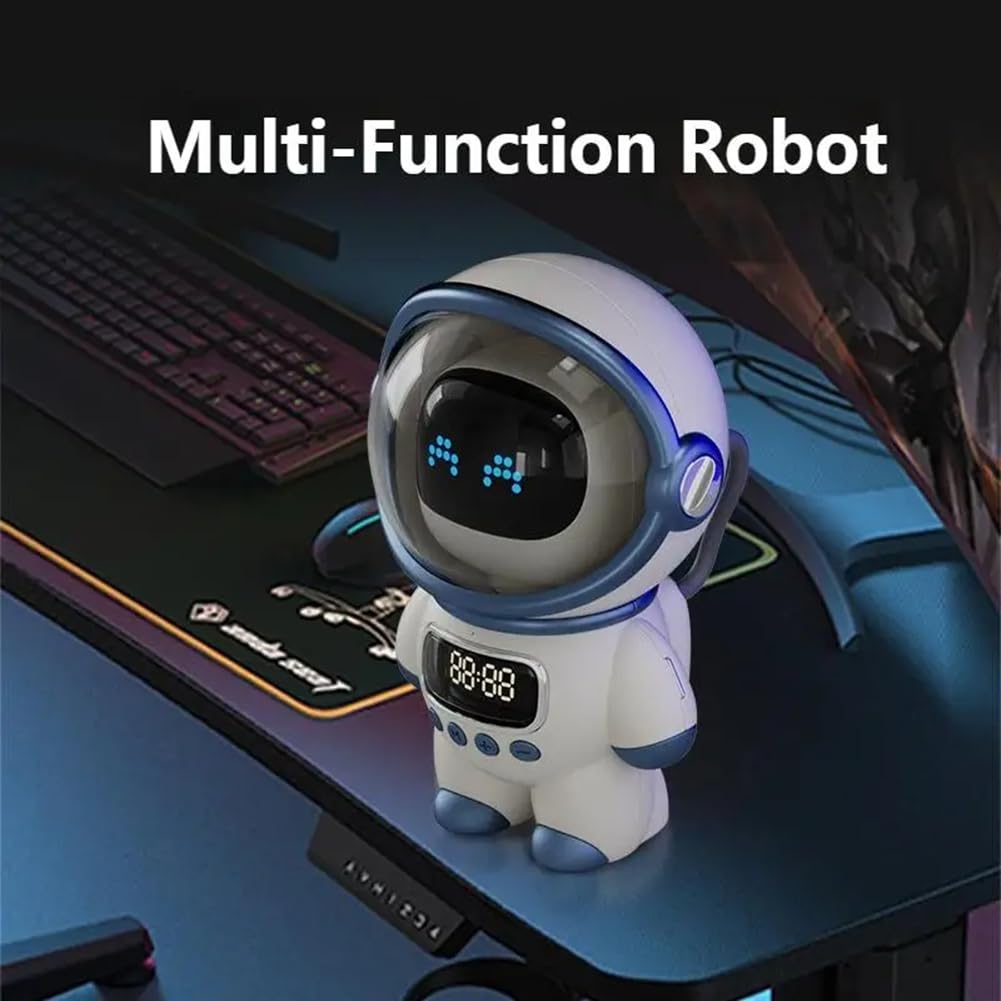 Smart Astronaut Bluetooth Speaker - Portable Wireless Stereo with AI Voice Assistant, Alarm Clock, FM Radio & TF Card Support - Perfect for Home, Office, Travel & Gifts (White)
