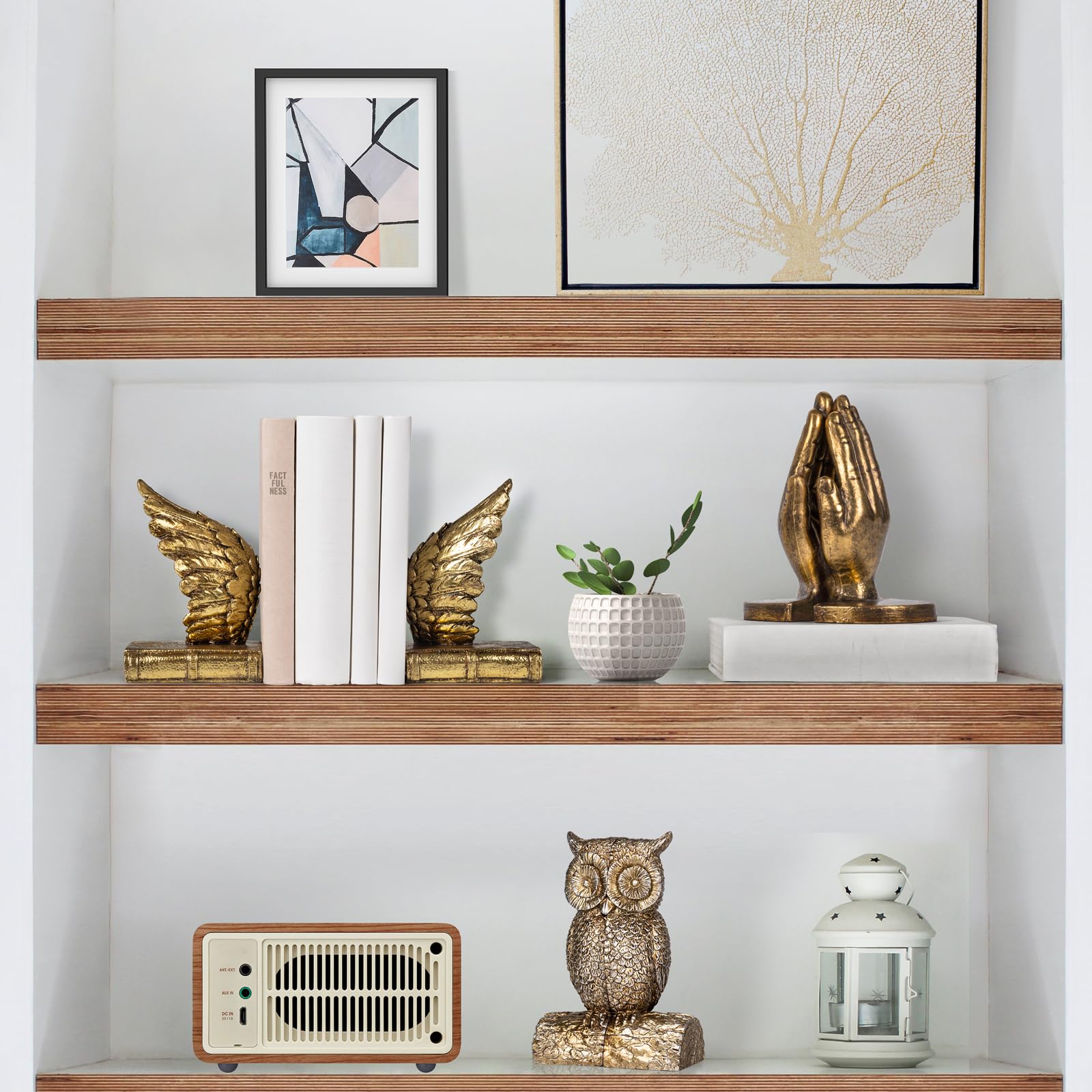 Heavy Duty Decorative Bookends with Anti-Slip Base - Lucky Wings Design for Shelves, Magazines & Heavy Books - Gold Home Office Decor for Study, Library & Workspace Organization