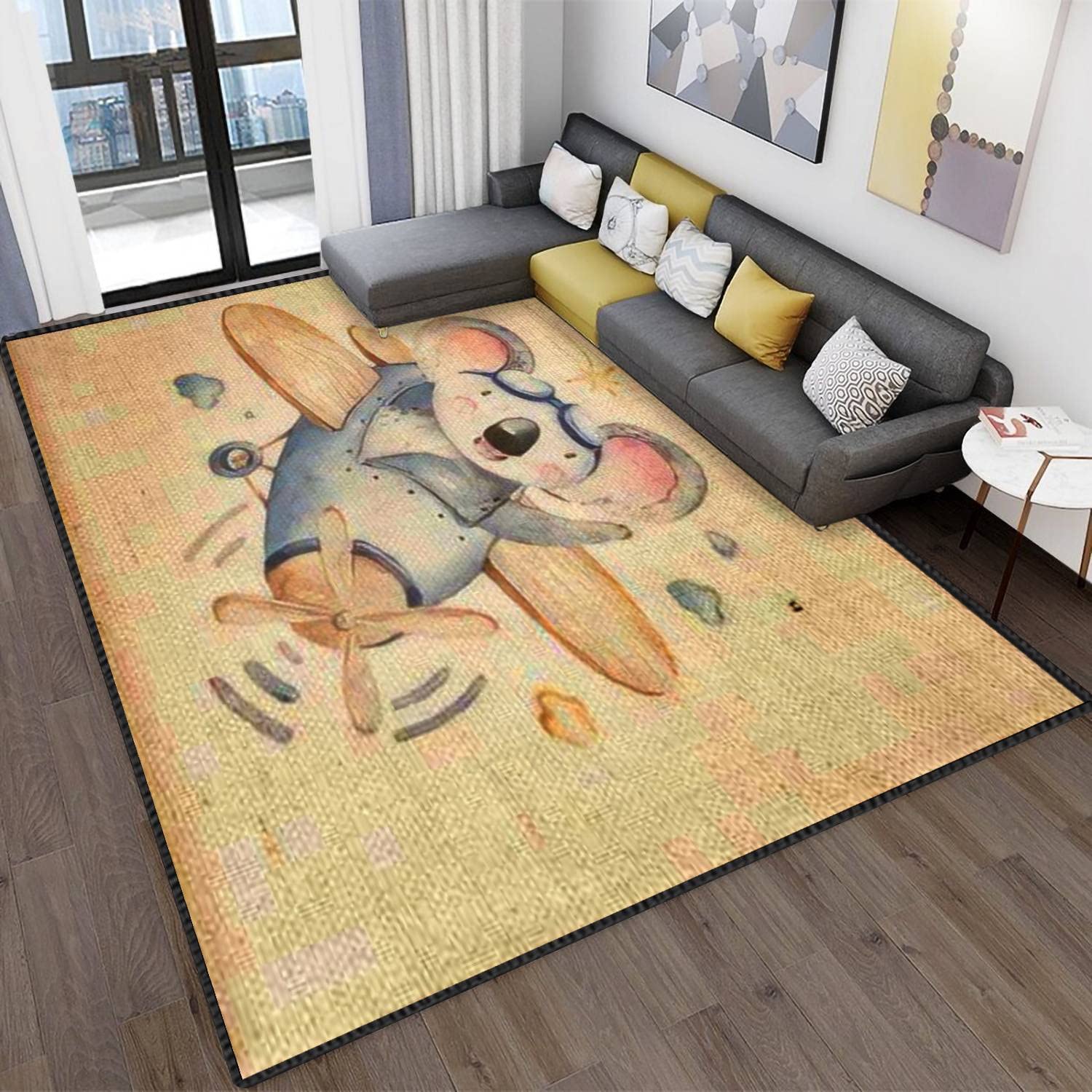 MJKIODPEV 5'×8' Watercolor Sky Scene Area Rug with Airplanes - Soft Non-Slip Indoor/Outdoor Floor Mat for Living Room, Bedroom, Dorm - Perfect for Home Decor, Kids' Rooms & Cozy Reading Nooks