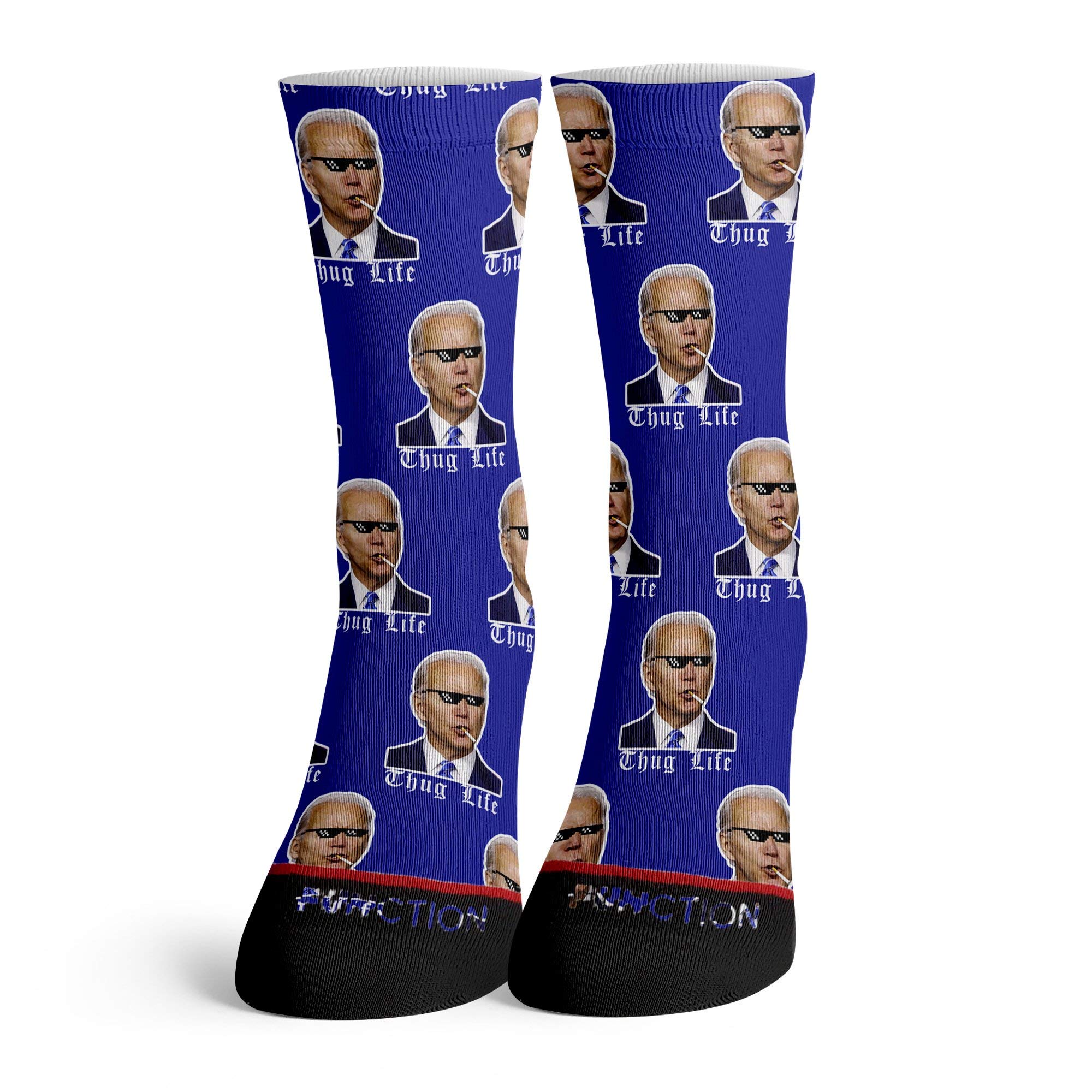 Thug Life Joe Biden Socks - 2020 Election President Vote for America USA - Unisex Mid Calf Crew Socks for Men & Women - Perfect for Political Supporters, Gifts, and Patriotic Fashion