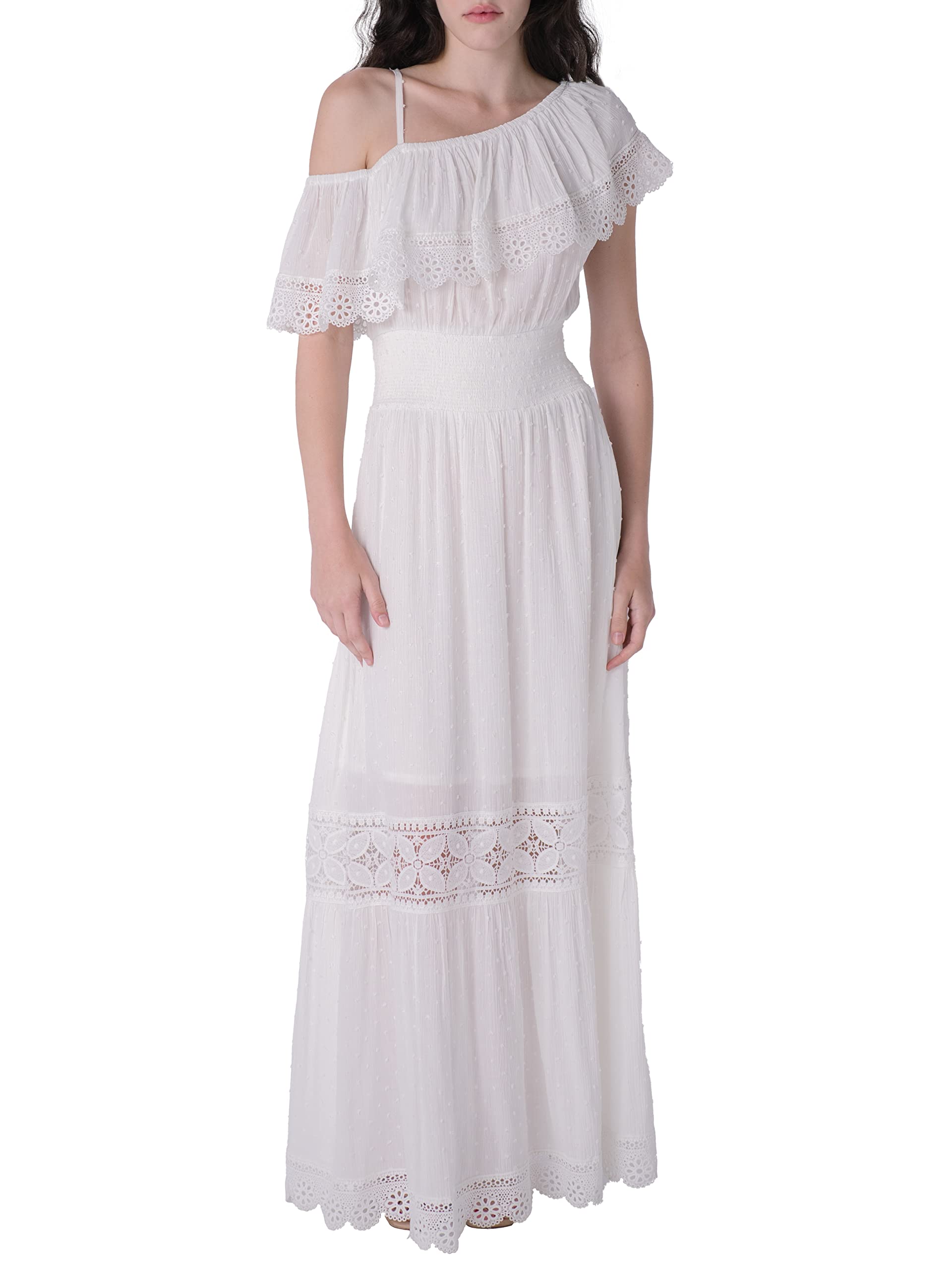 Elegant Ivory One Shoulder Maxi Dress for Women - Summer Beach Wedding Party Formal Evening Gown | Perfect for Beach Vacations, Cocktail Parties & Special Occasions