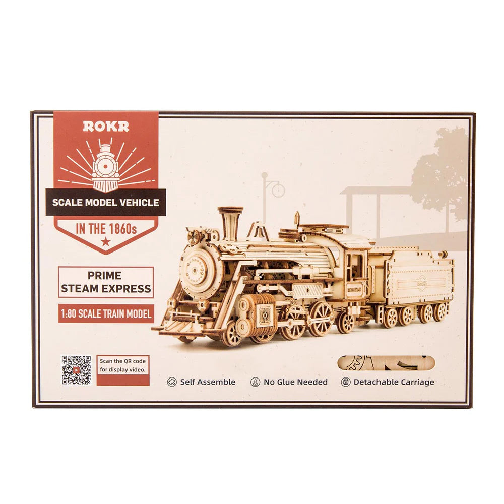 ROBOTIME DIY Locomotive Train Model Kit - 3D Wooden Puzzle for Adults & Teens - Perfect for Home Decoration, STEM Education, and Train Enthusiasts