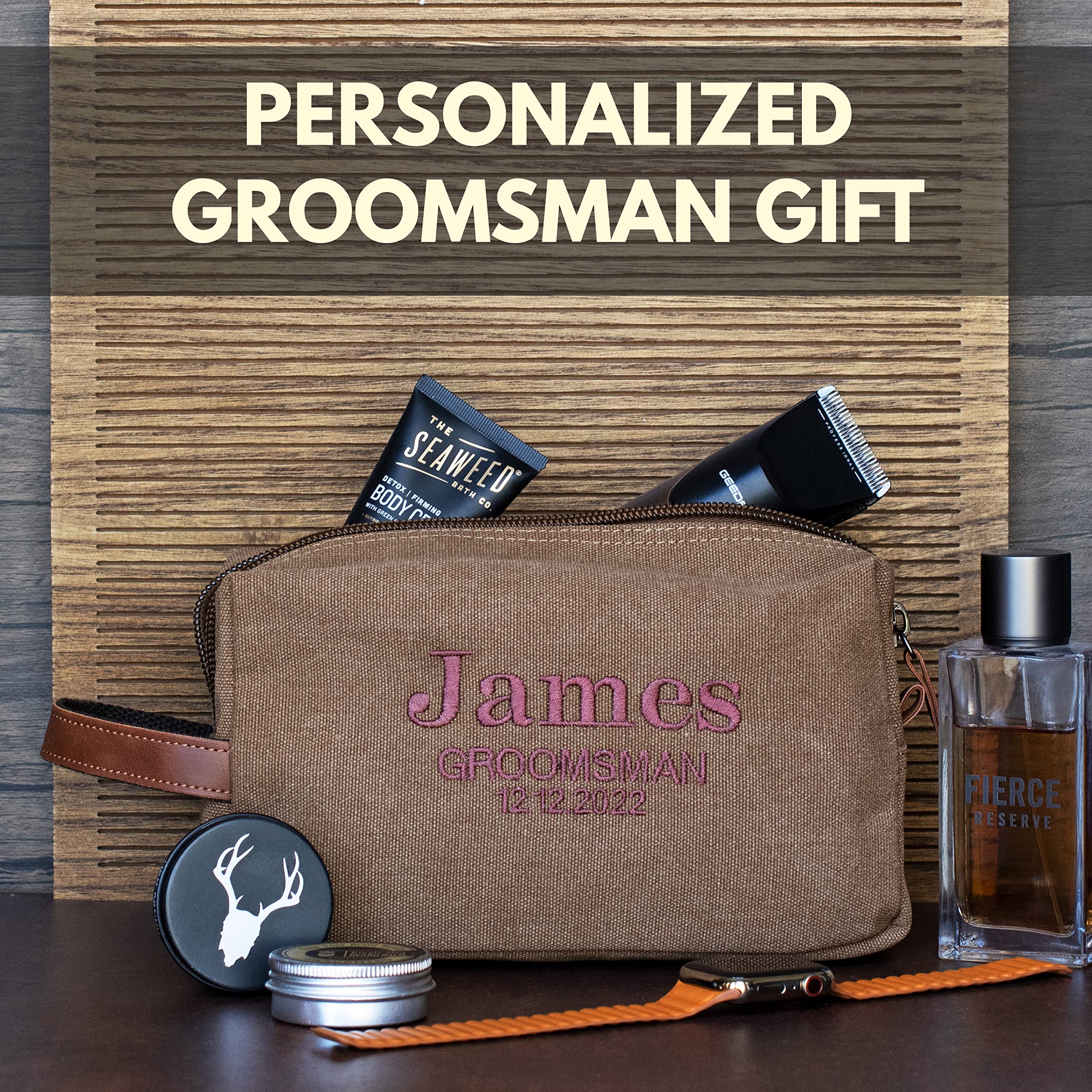 Personalized Groomsmen Gifts Set of 6 - Custom Embroidered Travel Toiletry Bags for Men with Name & Title, 8 Thread Color Options, Wedding Party Proposal Gift - Black | Perfect for Bachelor Trips, Destination Weddings & Business Travel