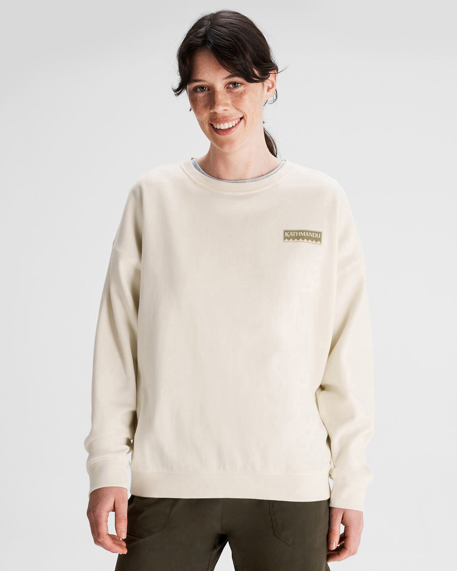 Heritage Logo Slouchy Lightweight BB Crew Sweatshirt for Women - Natural Cotton Pullover | Casual Loungewear & Street Style Outfit