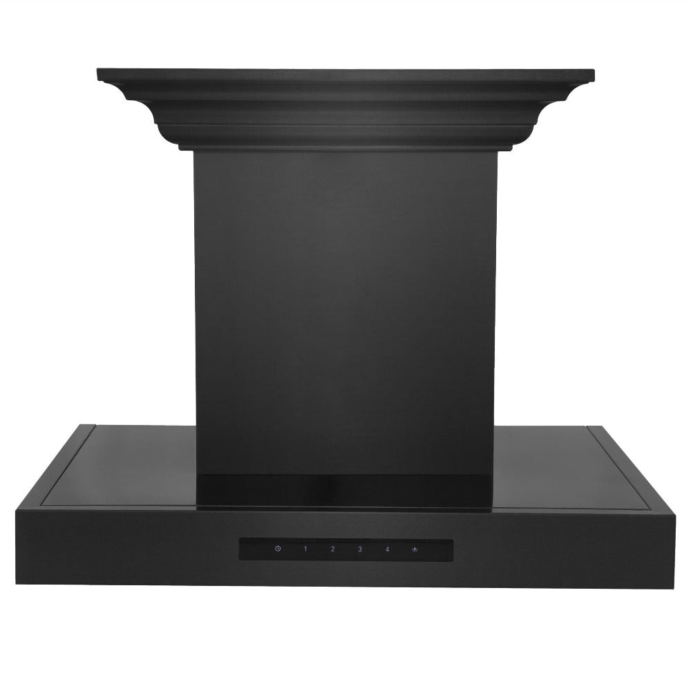 ZLINE Black Stainless Steel Wall Mount Range Hood with Built-in CrownSound Bluetooth Speakers - Modern Kitchen Ventilation for Cooking, Grilling & Entertaining (BSKENCRN BT)