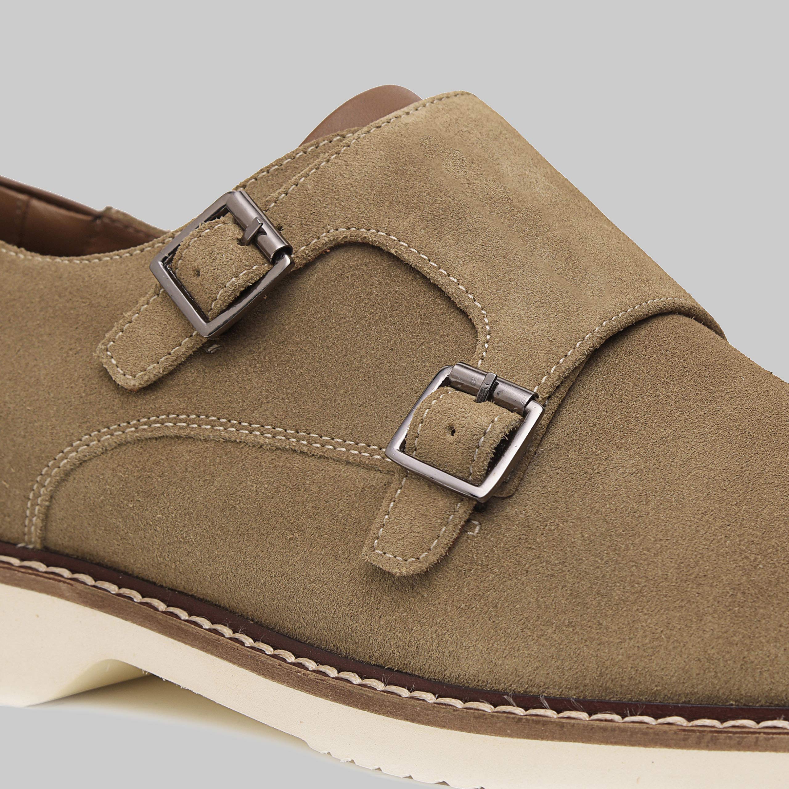 Genuine Leather Suede Dress Shoes for Men - Luxury Handcrafted Monk Strap Casual Shoes with Lightweight EVA Sole & Plain Toe | Perfect for Office, Weddings & Formal Events