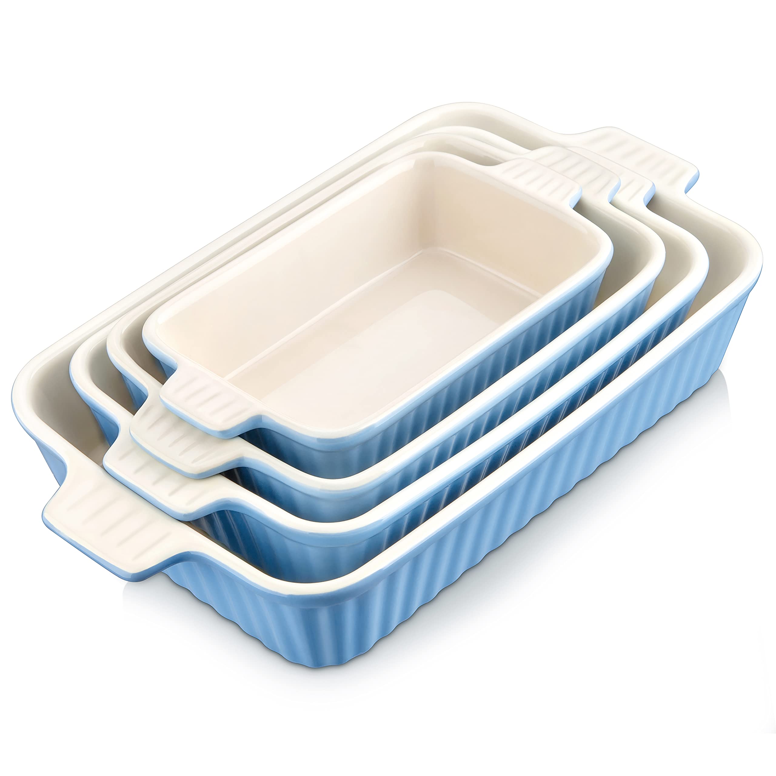 MALACASA 4-Piece Ceramic Baking Dish Set - Oven Safe Rectangular Casserole Bakeware for Lasagna, Cake & Dinner (7.5