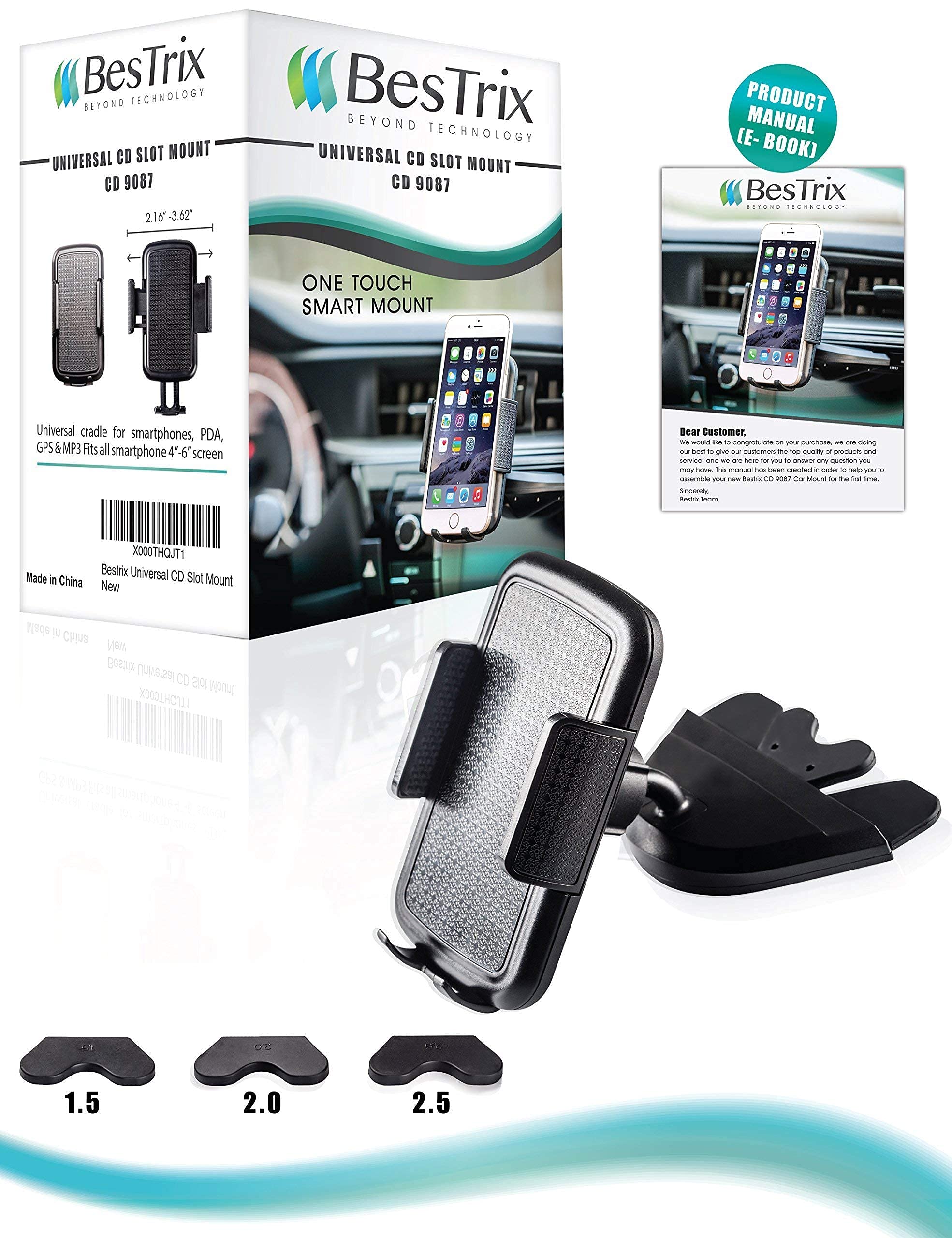 Bestrix Universal CD Slot Car Phone Holder - Strong Grip Hands-Free Car Mount for iPhone 14/13/12/11 Pro/XS Max/XR/X/8/7/6 Plus & Galaxy S22/S21/S20/S10+/S9 - Perfect for Safe Driving & GPS Navigation
