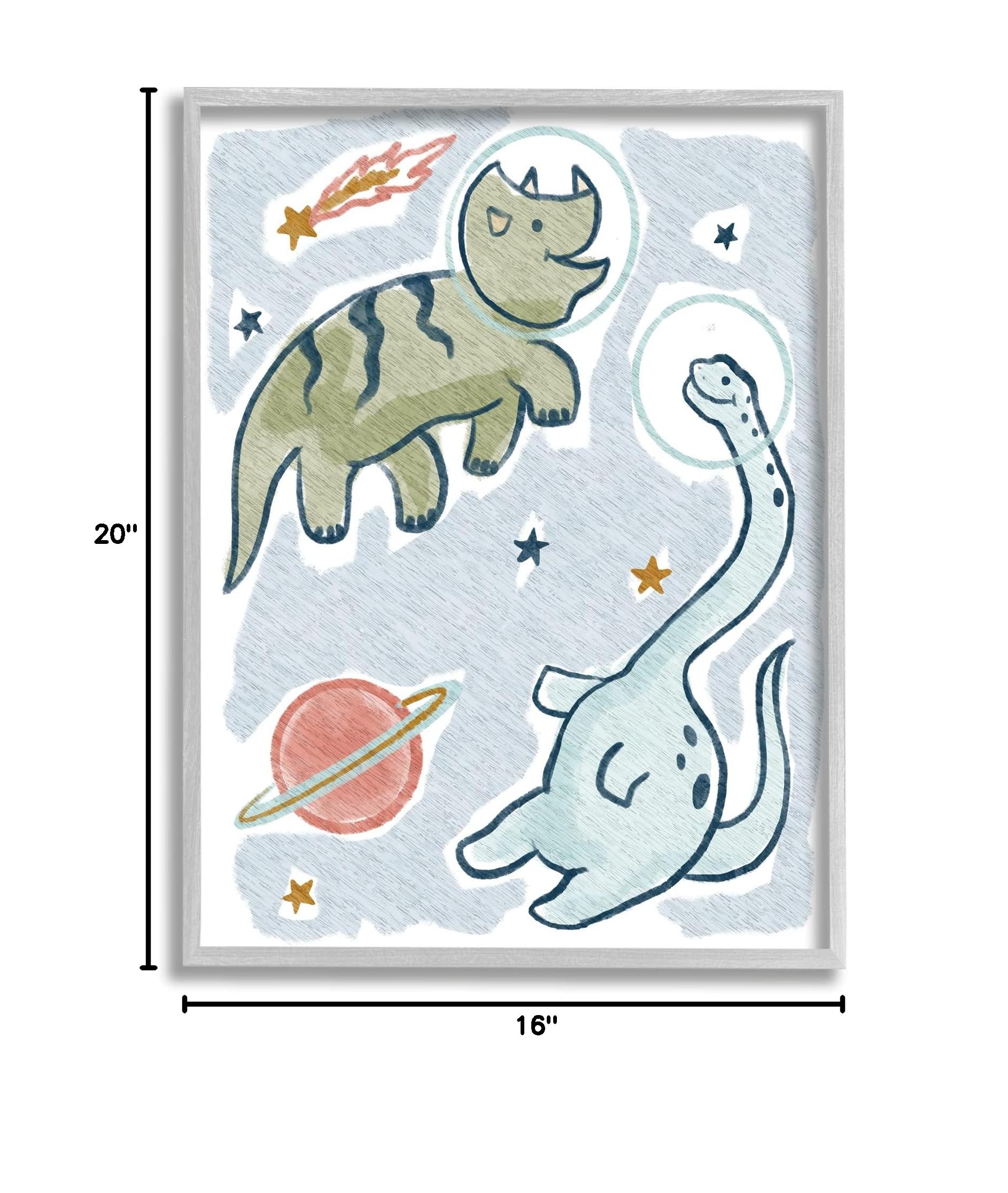 Stupell Industries Playful Dinosaurs in Outer Space with Planets & Stars Wall Art - Nursery Decor, Kids Room Decor, Playroom Decor - Designed by Lil' Rue